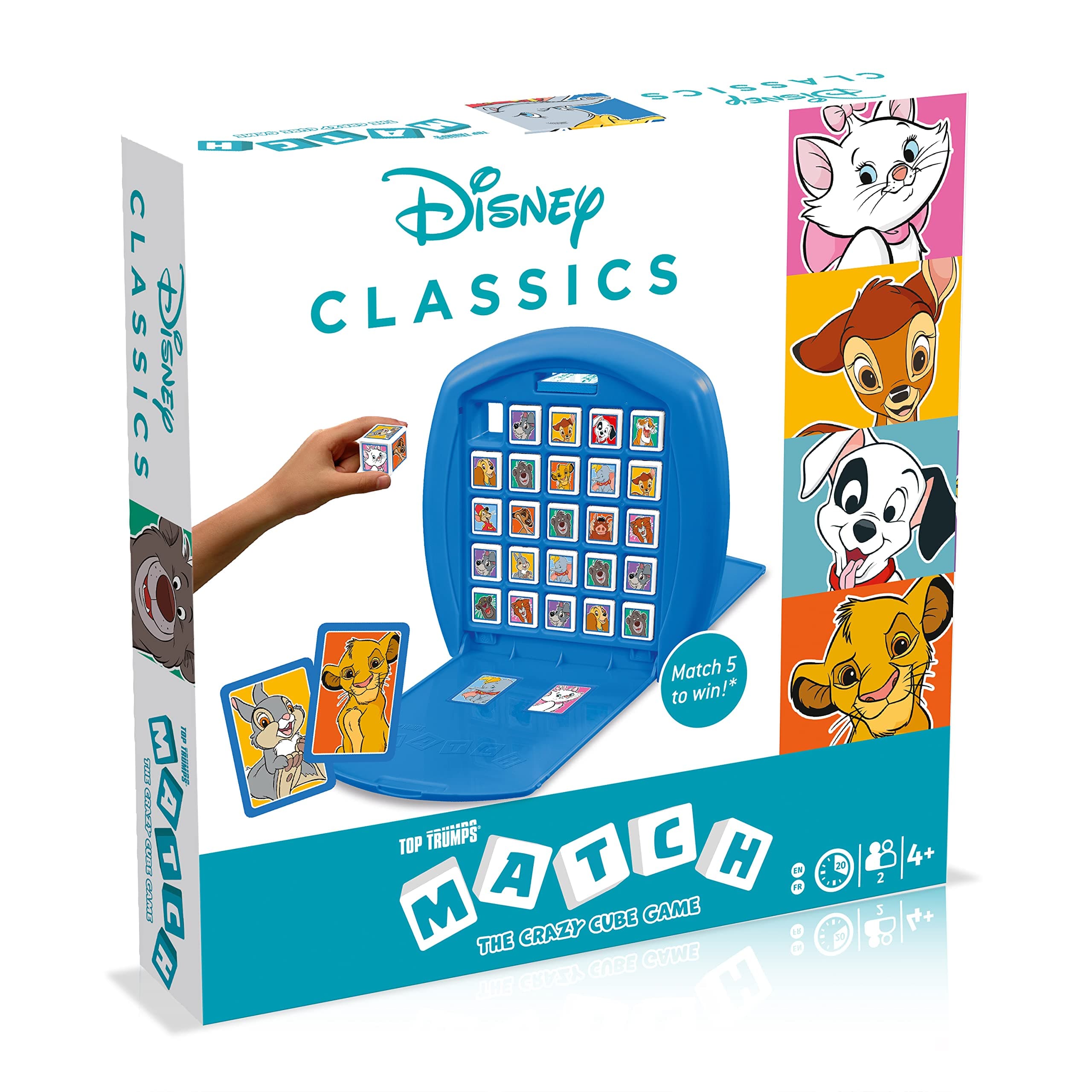 Disney Animals Top Trumps Match Board Game; Matching Cube Game with Characters Like Simba, Marie, Bambi, and More; Family Fun for Ages 4 and up