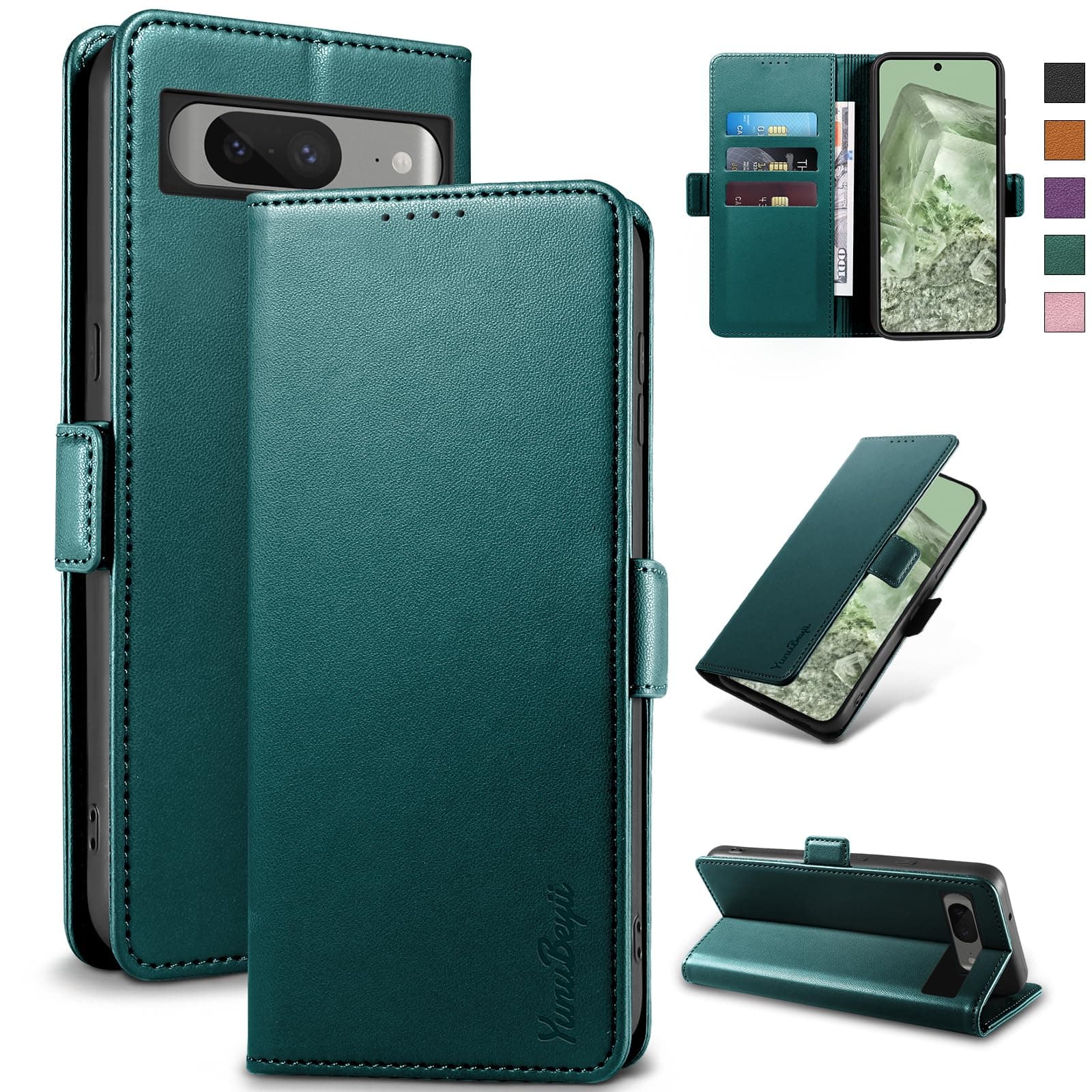 YunuBeyii Wallet Flip Case for Google Pixel 8,Green
