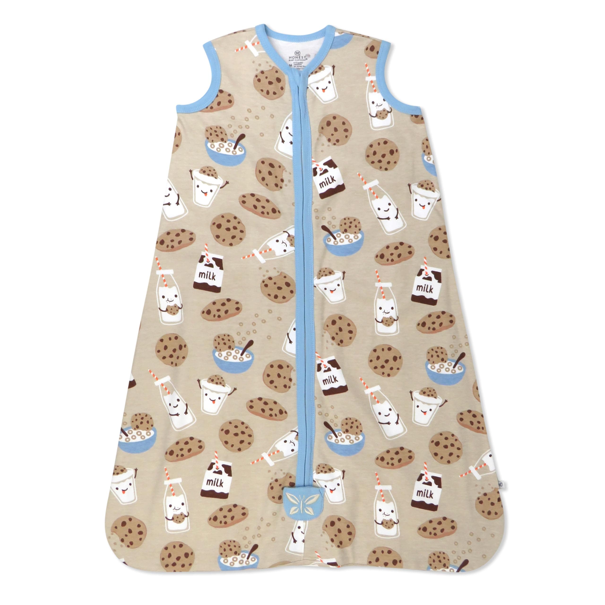 HonestBaby Zip Front Wearable Blanket 100% Organic Cotton for Infant Baby Boys, Girls, Milk N Cookies, Medium