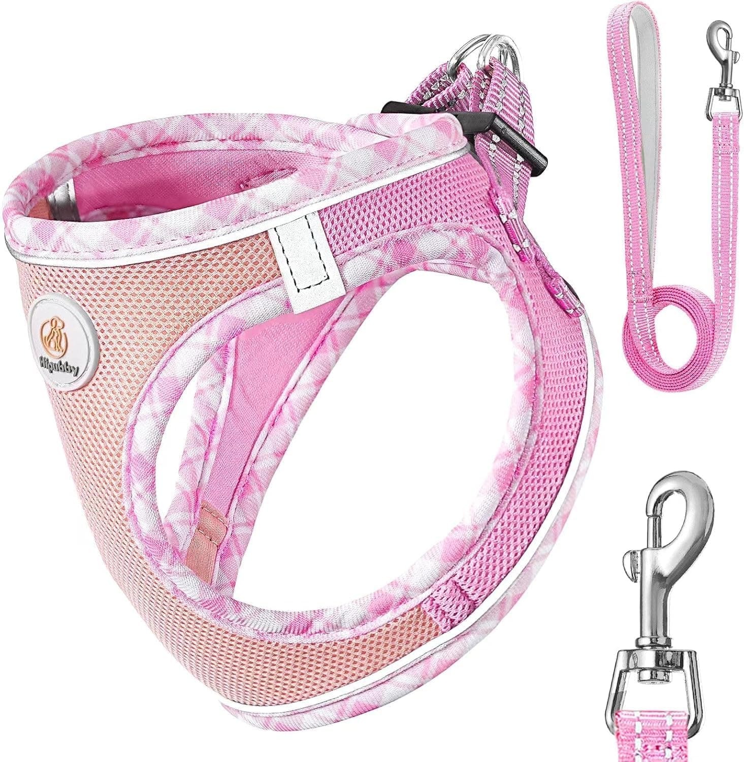 Hipubby Dog Harness Small Sized and Leash Set, No Pull Adjustable Reflective Step-in Puppy Pet Vest Harnesses for Small Medium Large Dogs and Cats - Pink, XS