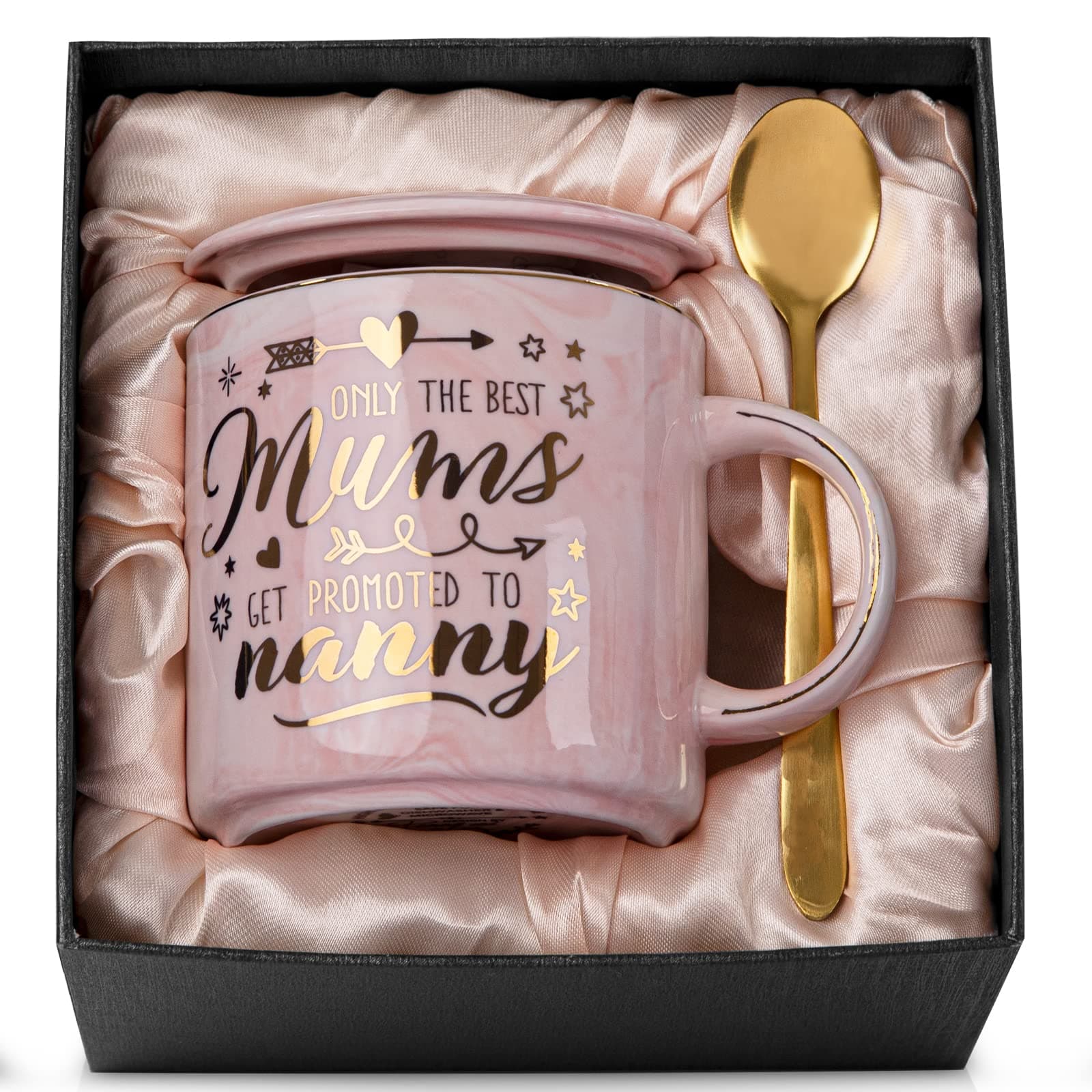 Nanny Birthday Gift from Grandchildren, 14oz Pink Marble Ceramic Coffee Mug