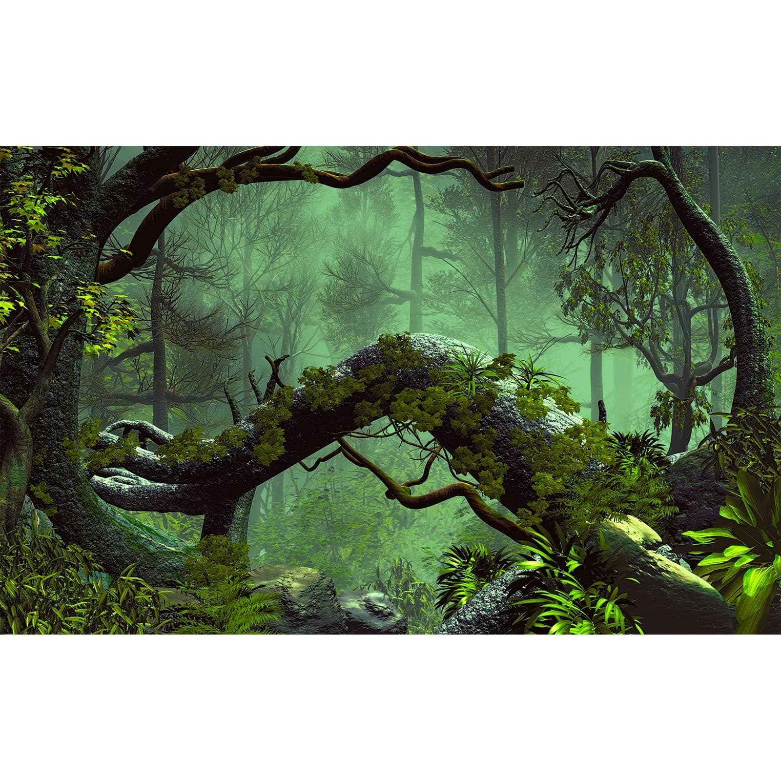 Foggy Forest Aquarium Background Stone Green Tree Terrarium Background Tropical Reptile Habitat Background Rainforest Aquarium Backdrop Durable Polyester Background Decor Vinyl 36x24in