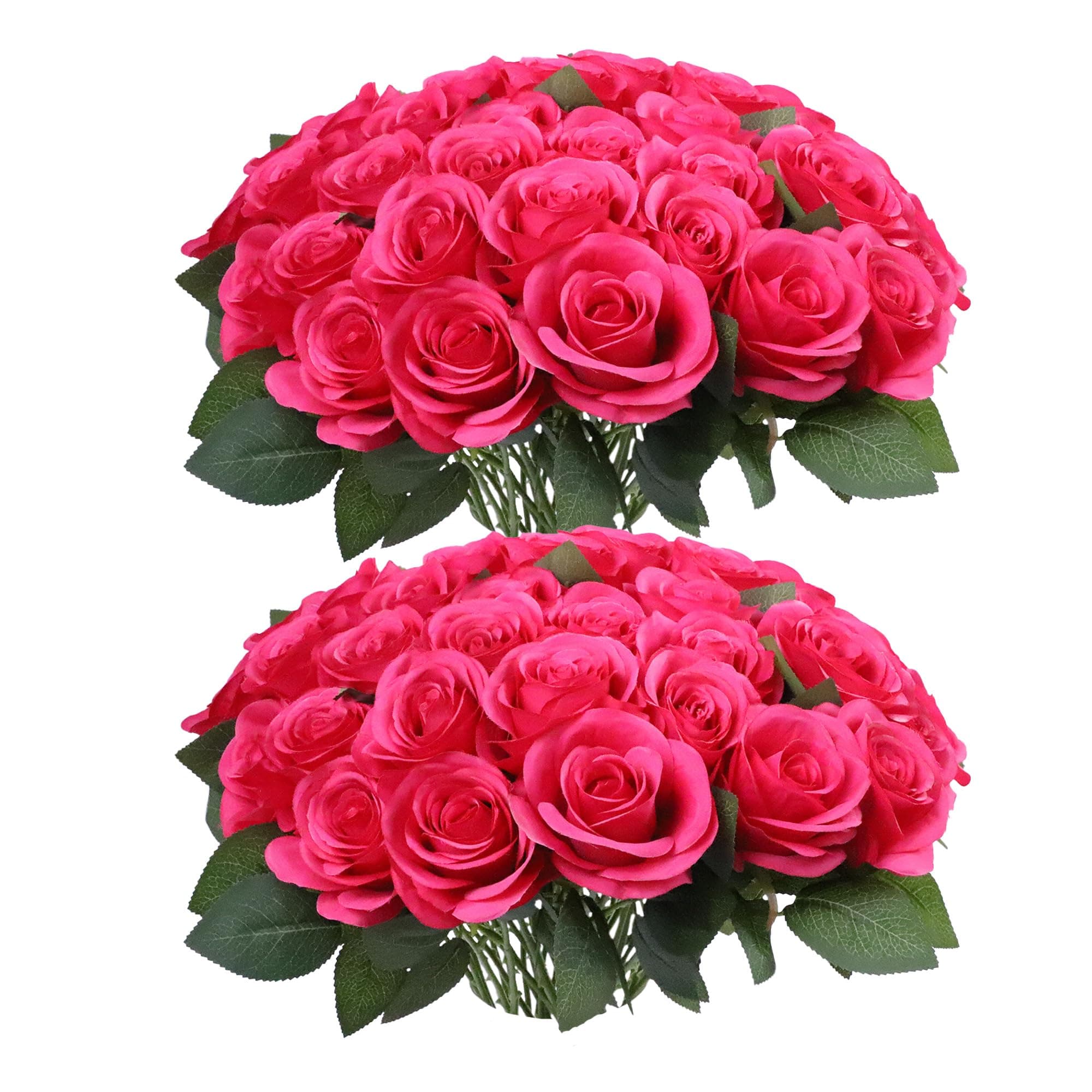 DELOVO 52pcs Hot Pink Roses Artificial Flowers Fake Flowers Silk Roses with Stems for DIY Wedding Bouquets Bridal Shower Centerpieces Arrangements Party Decorations