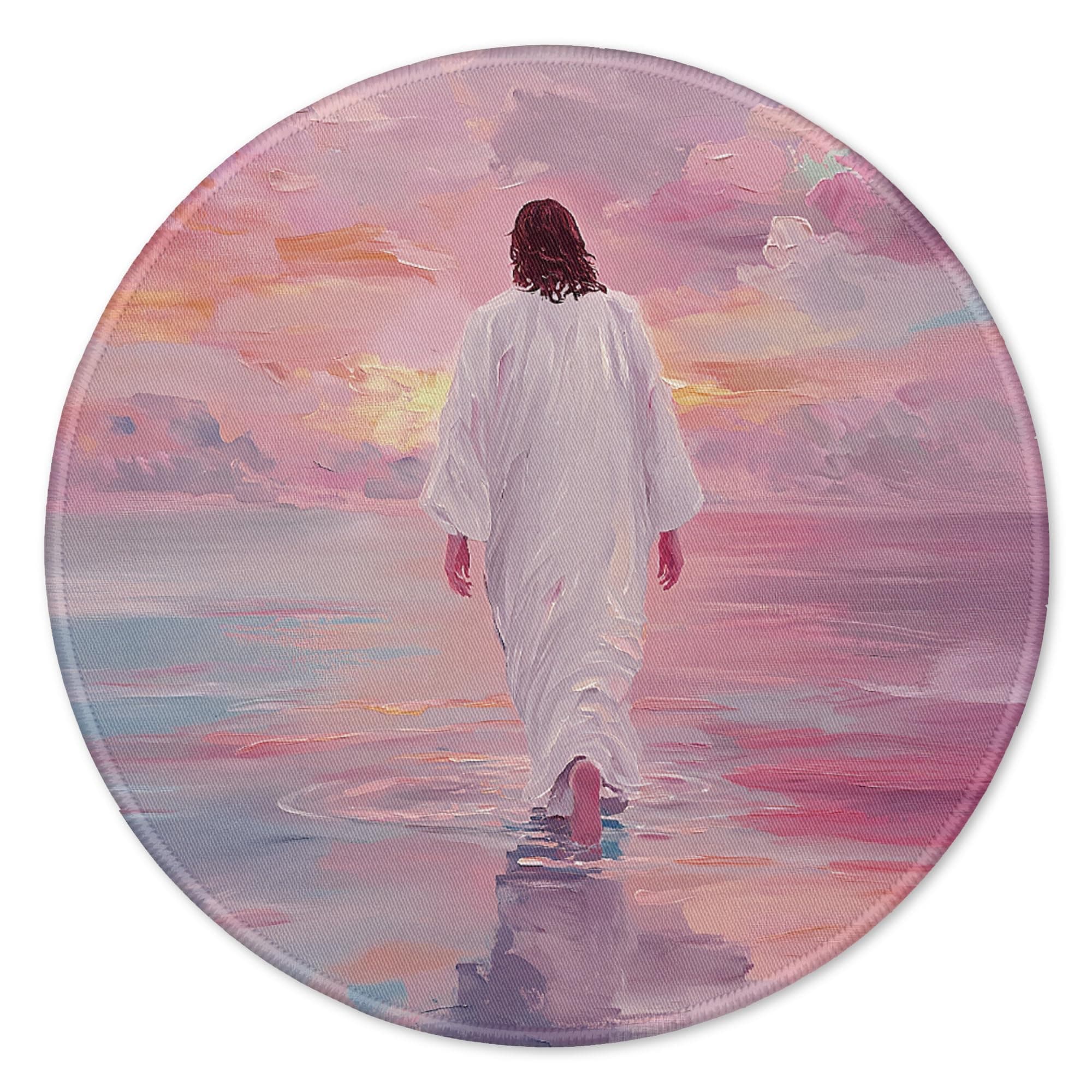 GTYNU Christian Jesus Mouse Pad for Desk, Christian Gifts for Women, Jesus Walking on Water Mousepad for Work Computers Laptop Home Office Dorm Desk Accessories, 7.9x7.9