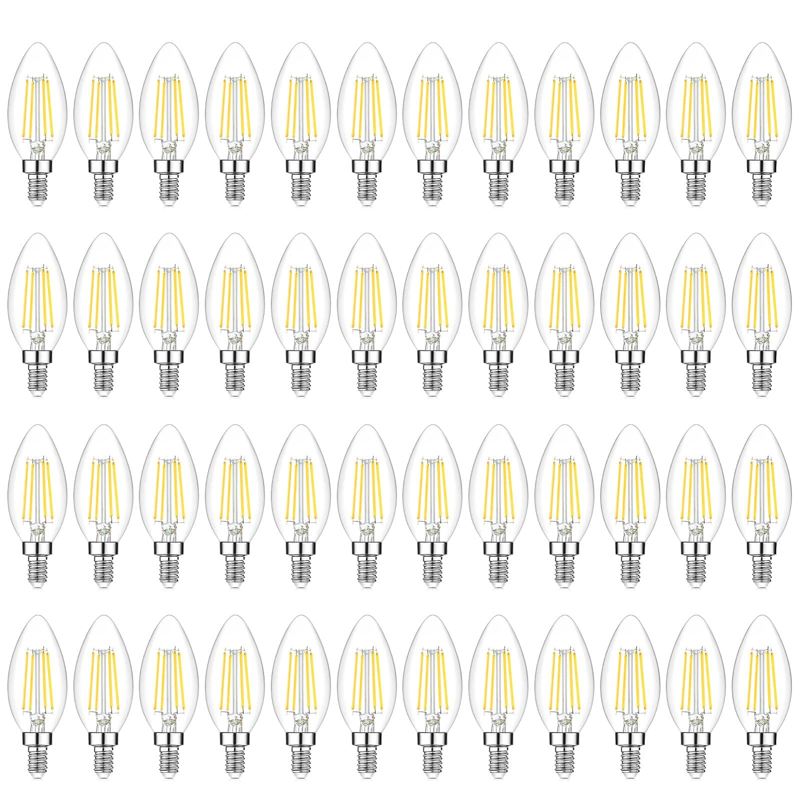 48-Pack Dimmable E12 LED Candelabra Bulbs 60W Equivalent, 5000K Soft Warm White, 600 Lumens B11 Candle Base 6W C35 LED Filament Vintage Light Bulbs, Clear Glass for Chandelier Ceiling Fan High CRI 90+