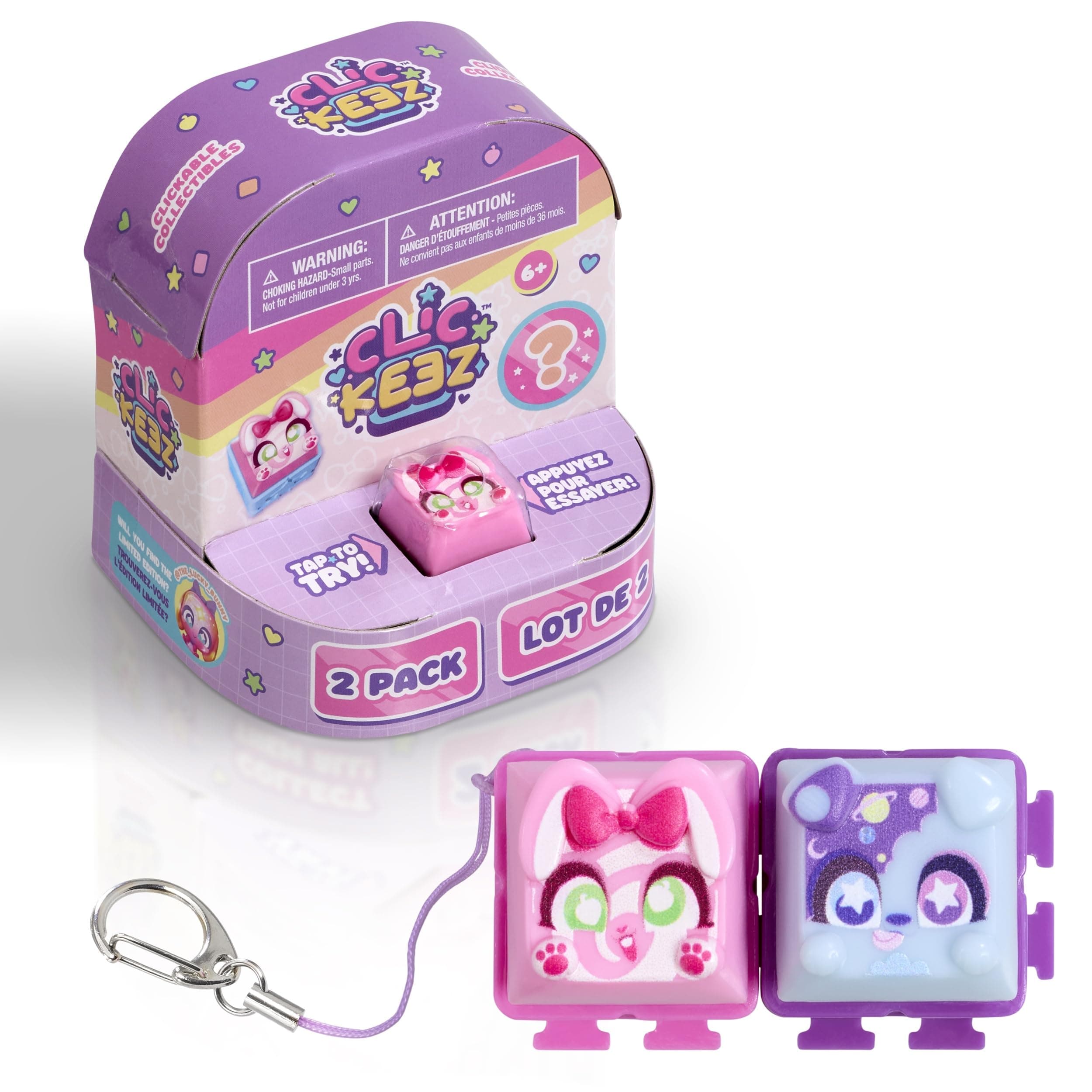 Clickeez 2-Pack | 2 Collectible Character Keyboard Keys Click and Clack | Create Your Own Keychain | Ages 6+