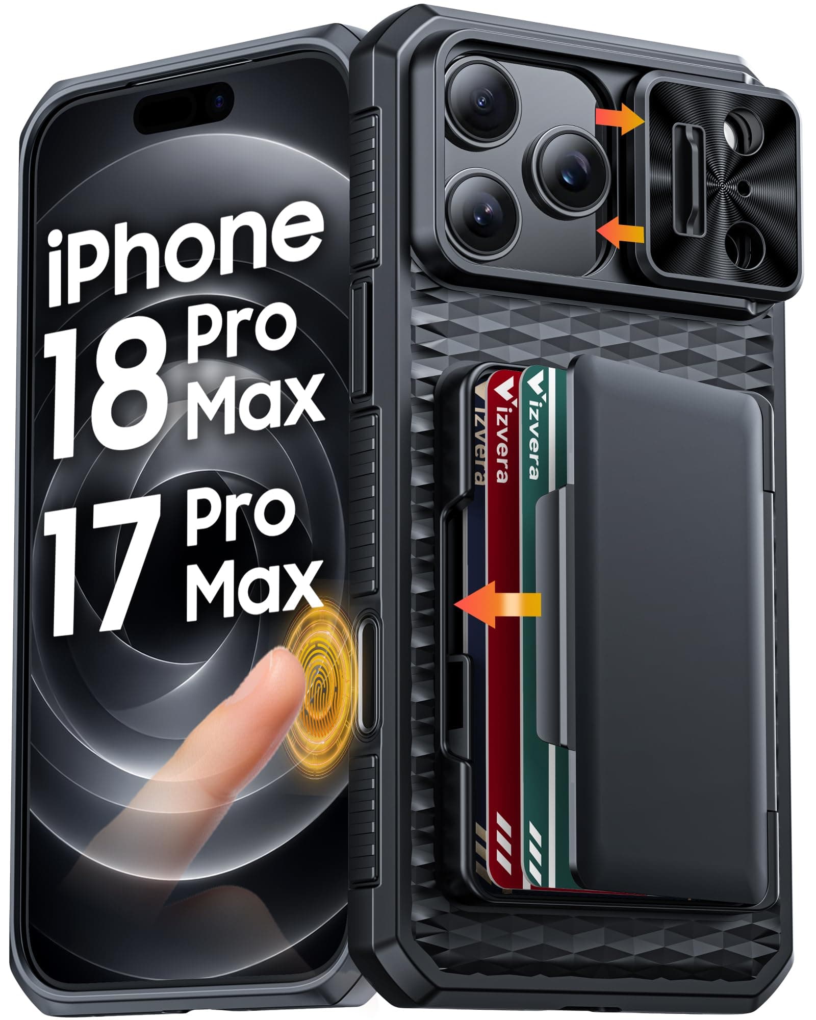 Vizvera for iPhone 18 Pro Max Case/17 Pro Max Case Wallet RFID Card Holder