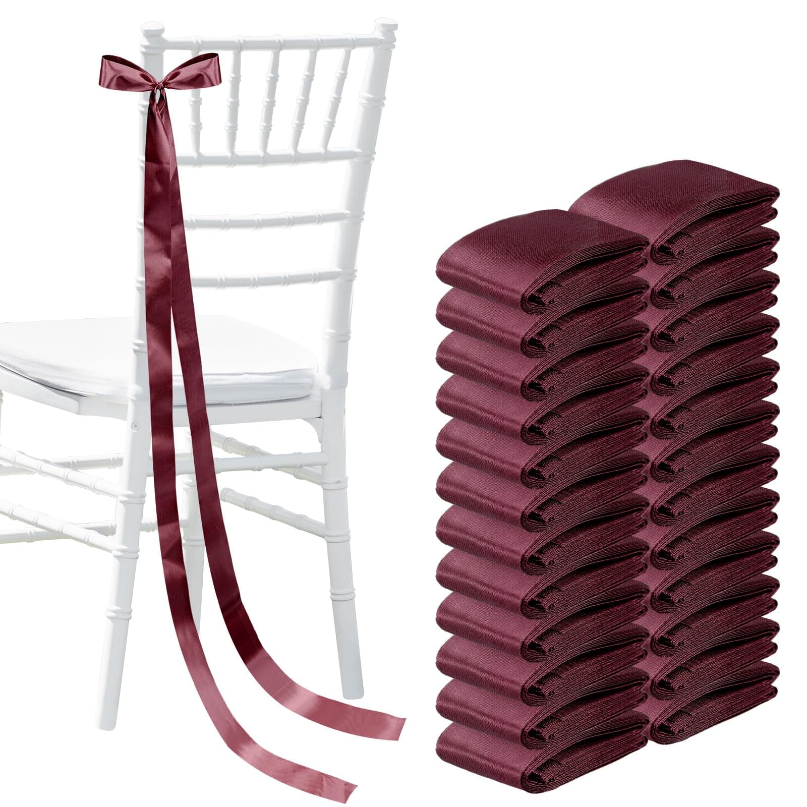 Daifunli 24 Pcs Burgundy Wedding Bows Aisle Decorations for Chair