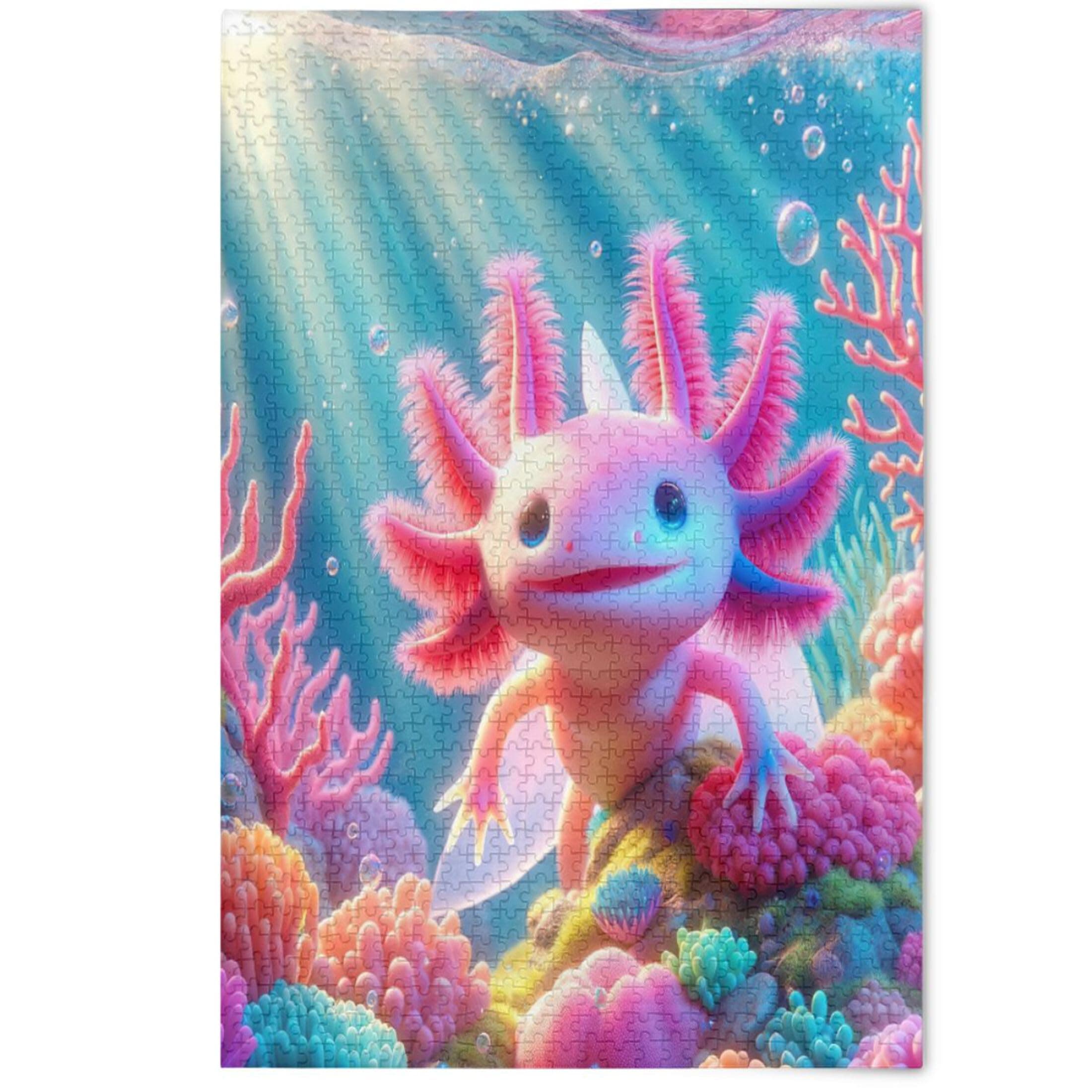 Cute Pink Axolotl Jigsaw Puzzles 500 Piece for Adults, Lovers White Elephants Gifts Scene Nature Puzzles Animal Colorful Art, 500 Pieces, 20.5" x 14.9"