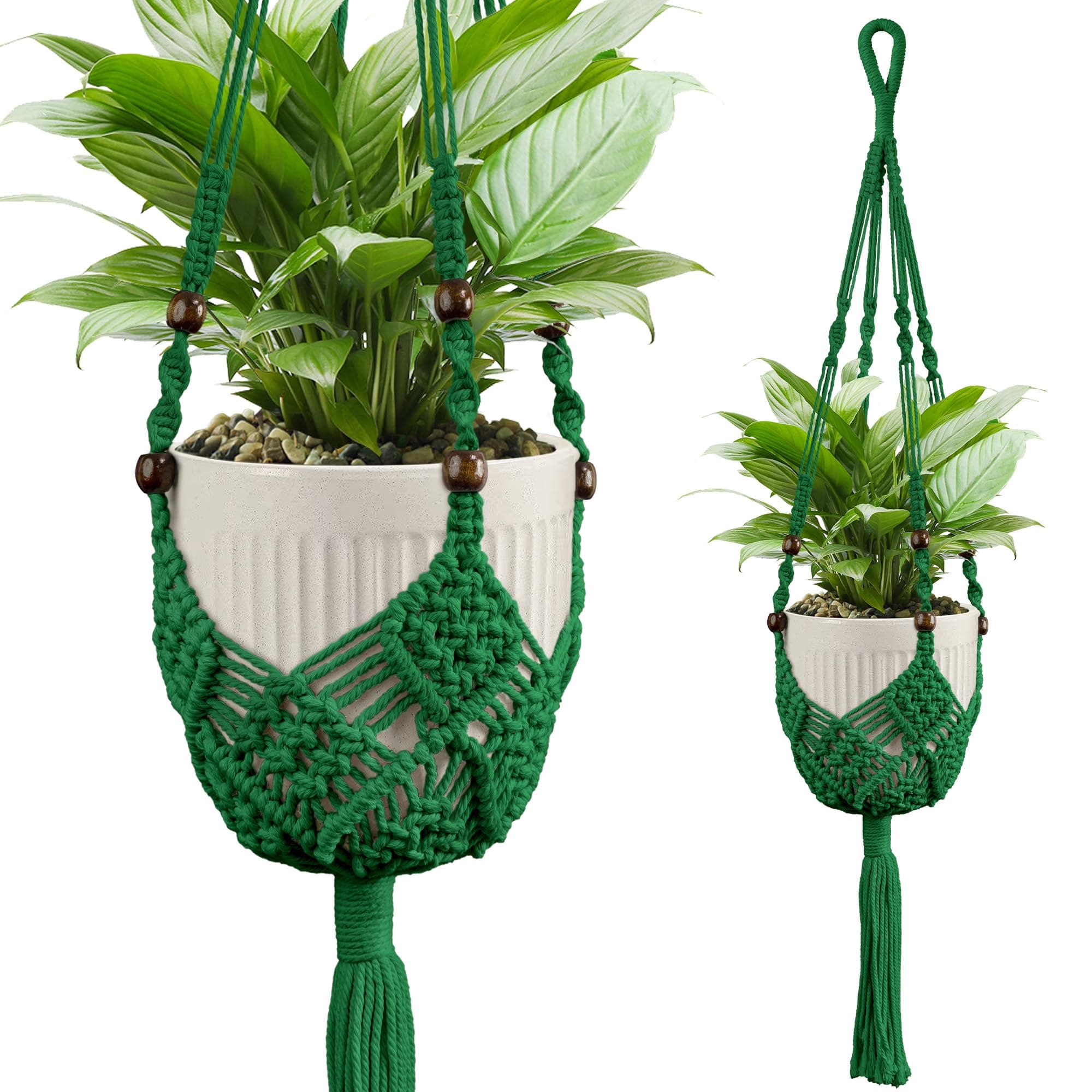 IDEEEPAN Macrame Plant Hanger - Fits 3 to 6 inches Pots for Indoor Outdoor, 35 Inch, Set of 2, Green (POTS NOT Included)
