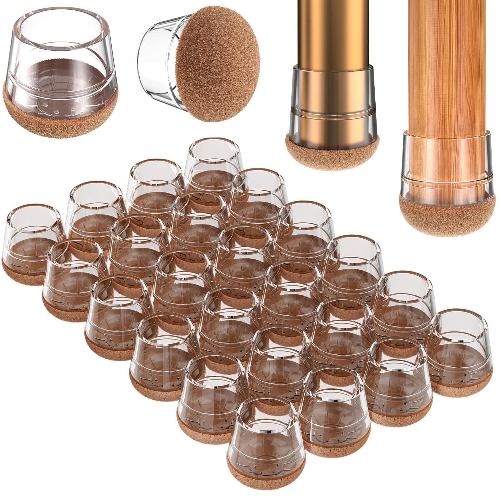 YTEACIUL 24Pcs Silicone Chair Leg Floor Protectors Large (Round Clear)