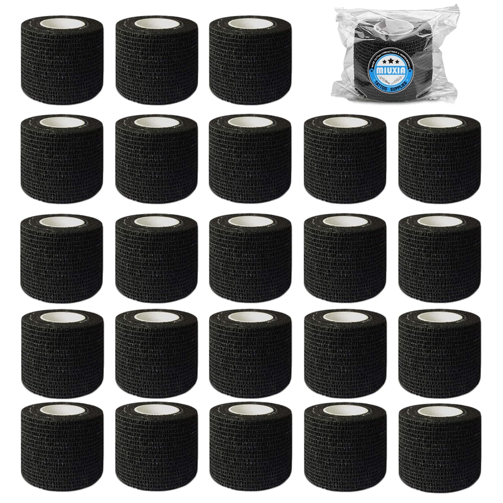 Miuxia 24Pcs Black Grip Tape - Self-Adhesive Elastic Tattoo Machine Covers