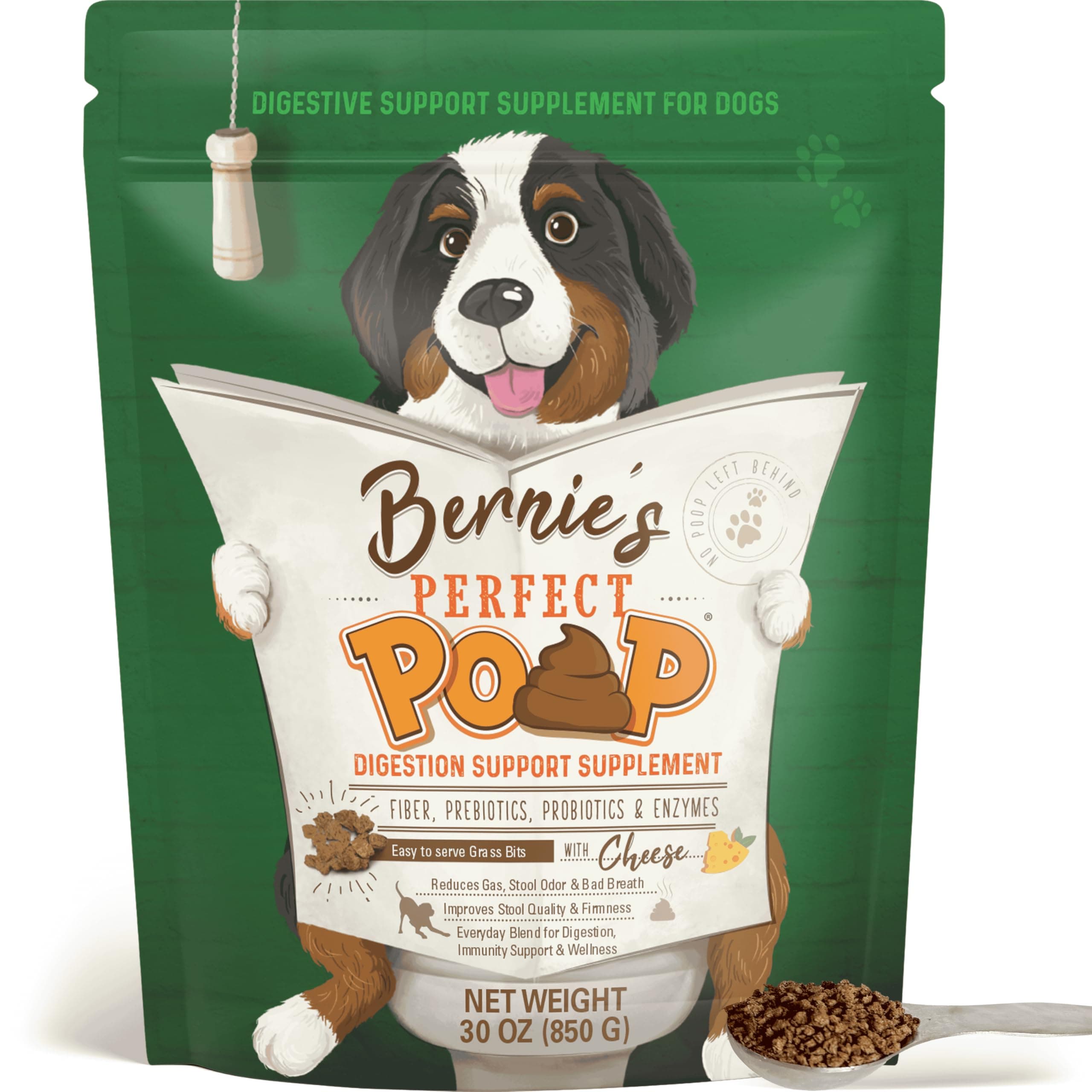 Bernie's Perfect Poop 4-in-1 Dog Digestion Supplement, Cheese, 30 oz