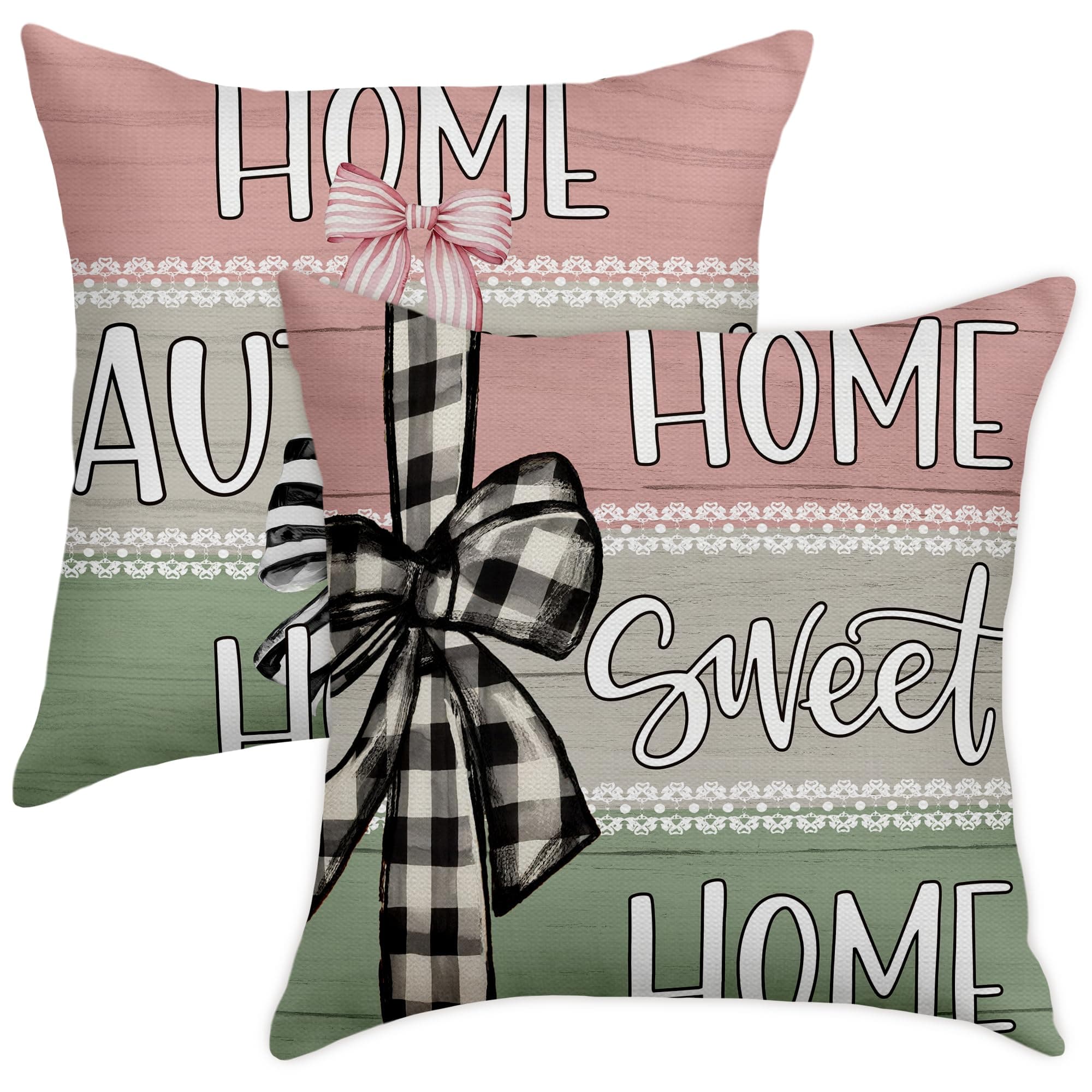 Moonle Home Sweet Home Pillow Covers 18x18 Inch Set of 2, Farmhouse Bow Pillow Covers, Best Autumn Decor Cushion Cover Housewarming Gift for Couch Bedroom Living Room Decor-A09
