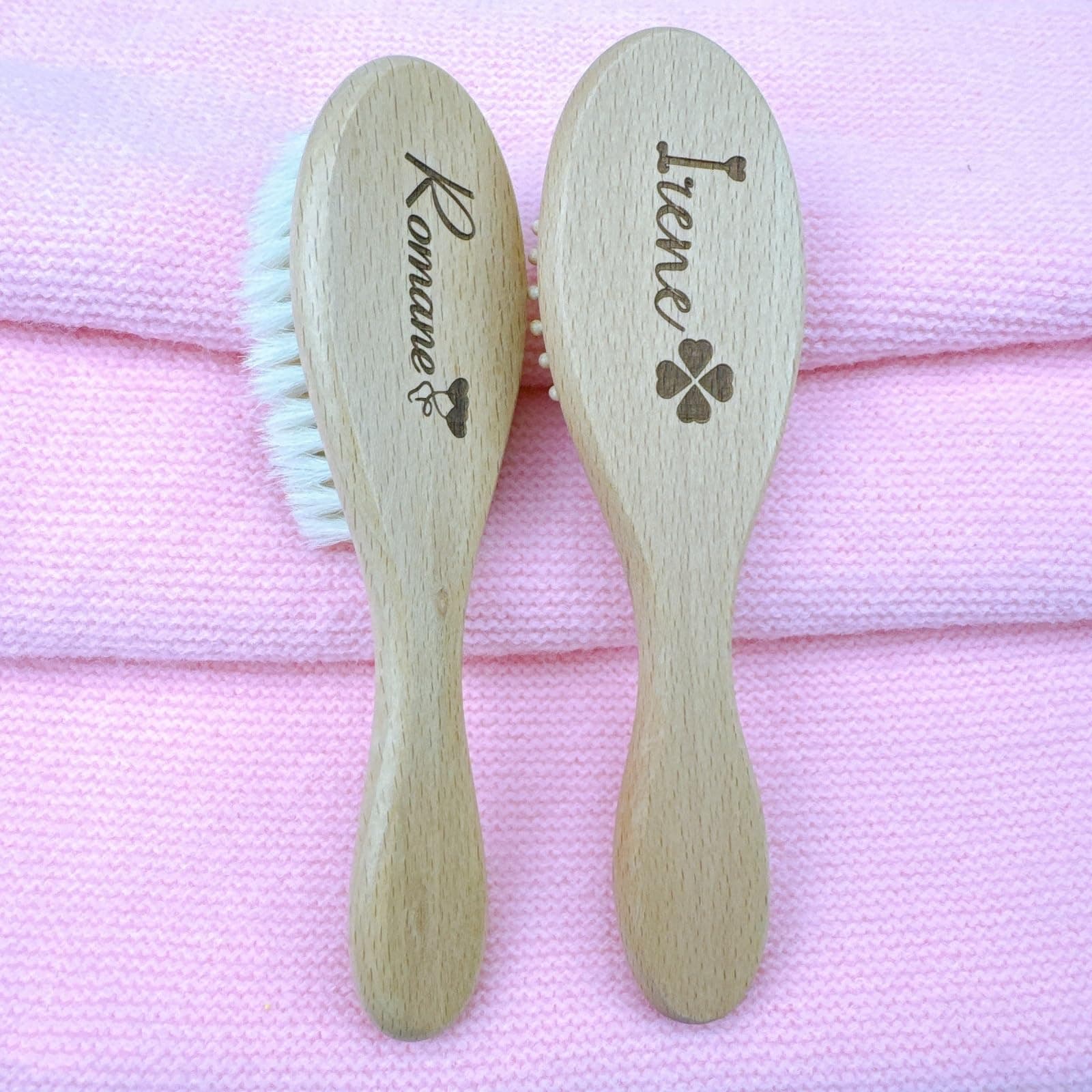 Personalised Baby Hair Brush Set, Custom Engrave Infant Name, Soft Baby Brush, Natural Wood Massage Brush and Comb, Preventing Cradle Cap(4+5)