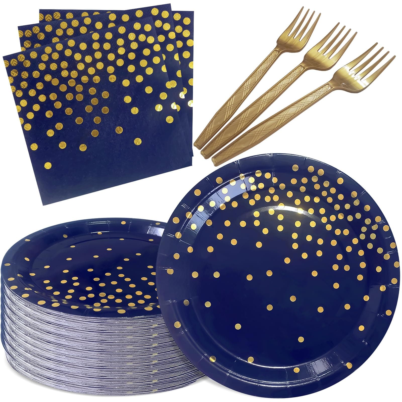 Serve 35 Guests Navy Blue and Gold Paper Plates and Napkins Party Supplies