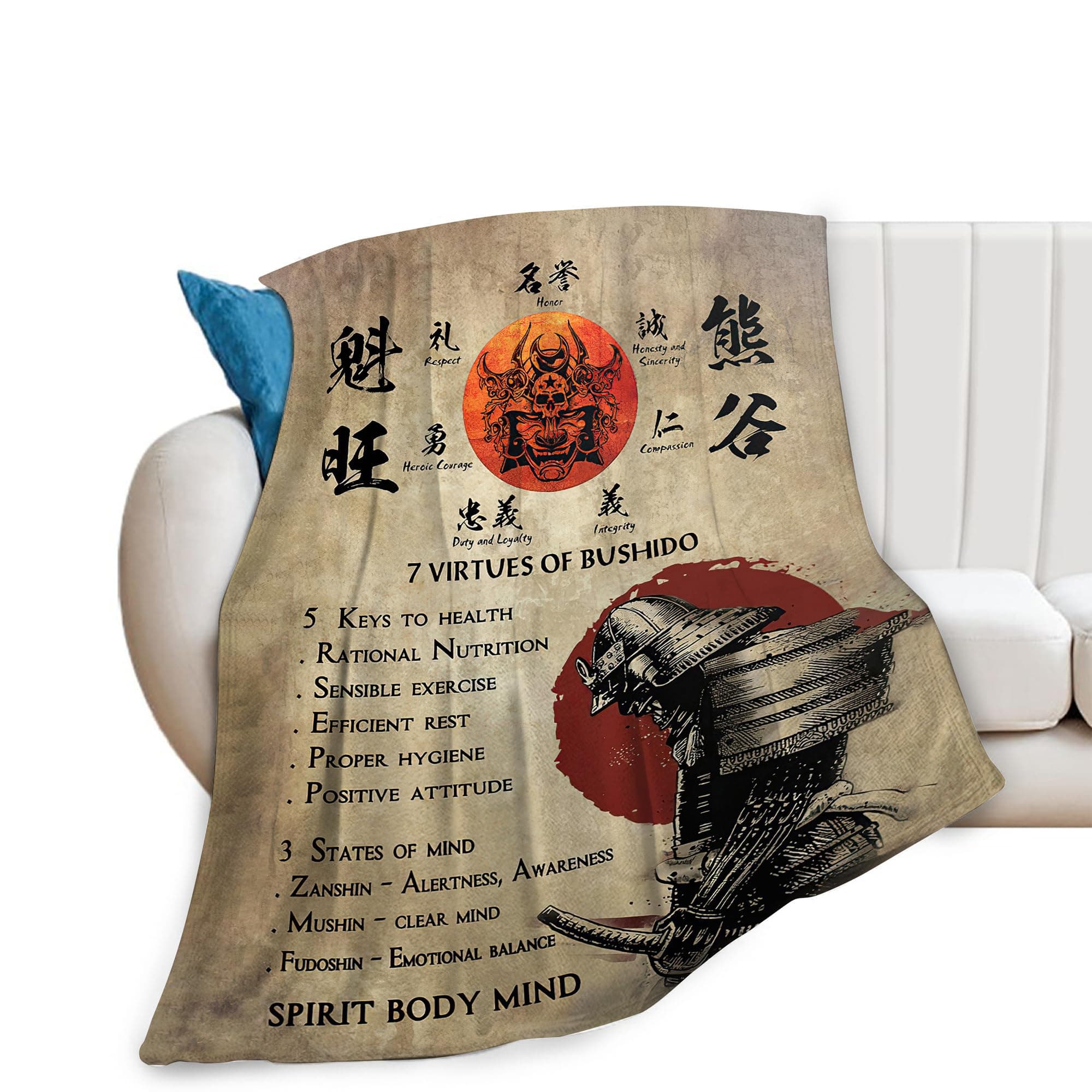 Samurai Warrior Blanket Japanese Samurai Throw Blanket Samurai Gifts for Boys Men Warrior Blanket for Kids Adults Soft Warm Cozy Fleece Blanket for Couch Sofa Bed 50"x60"