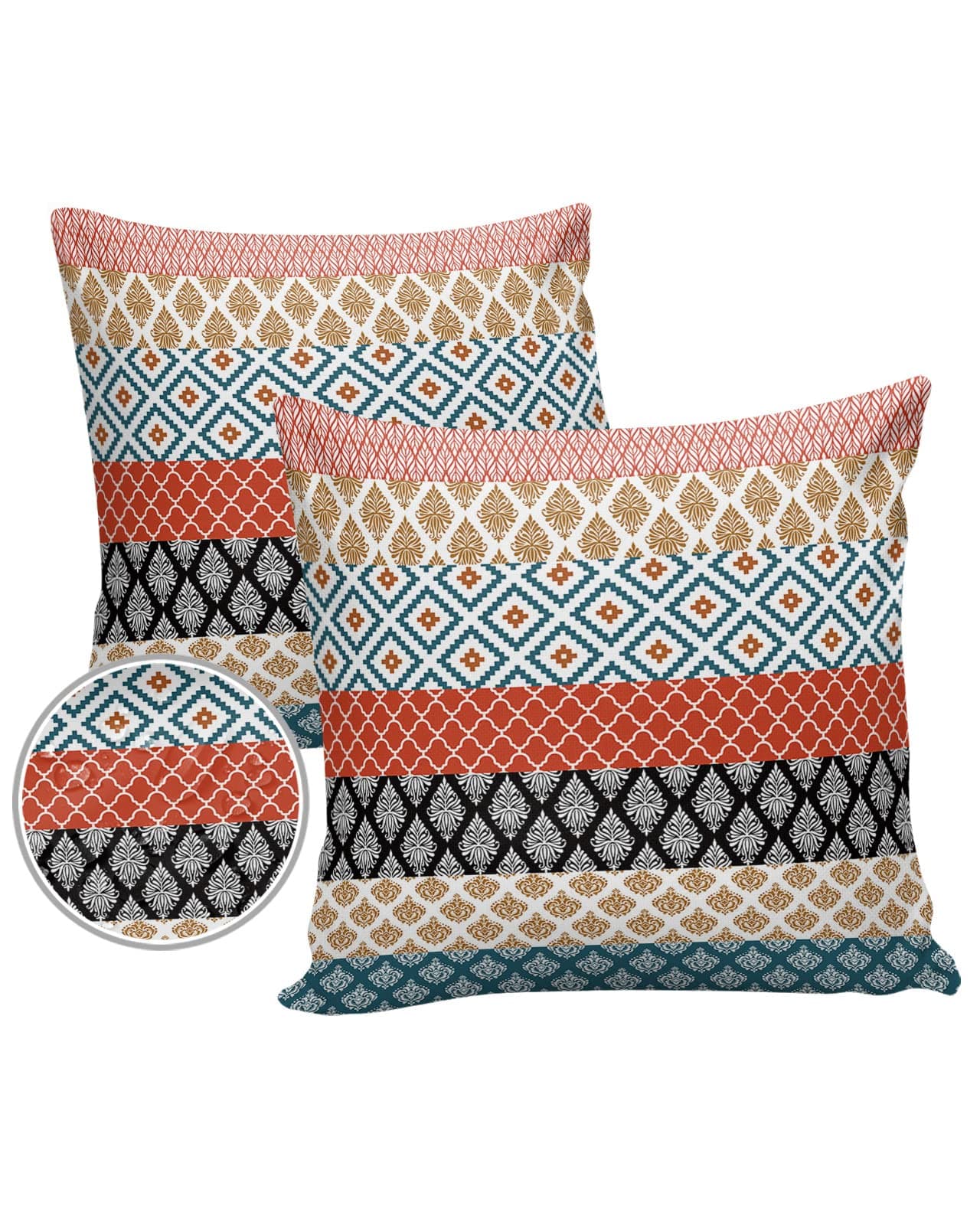 Outdoor Waterproof Throw Pillow Covers Boho Stripe Tribal Vingtage Lumbar Pillowcases Bohemian Style Pattern Decorative Pillows Cushion Case Patio Pillows for Couch Bed Garden 18 x 18 Inches