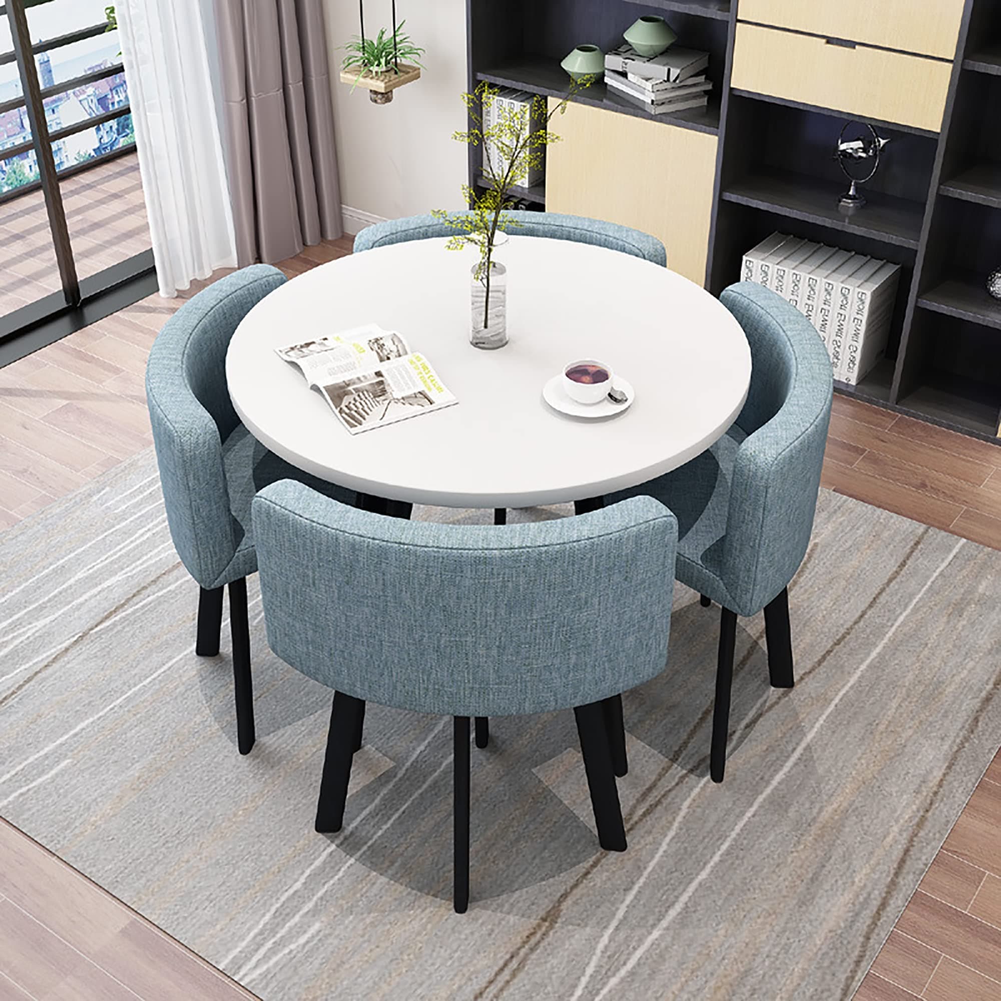 Dinning Room Table Chairs,Modern Dining Set,Kitchen Table and Chairs for 4,Office Conference Table,Small Meeting Room Dining Table Set,Business Reception 1 Table 4 Chairs Set (Color : Light Blue, Si