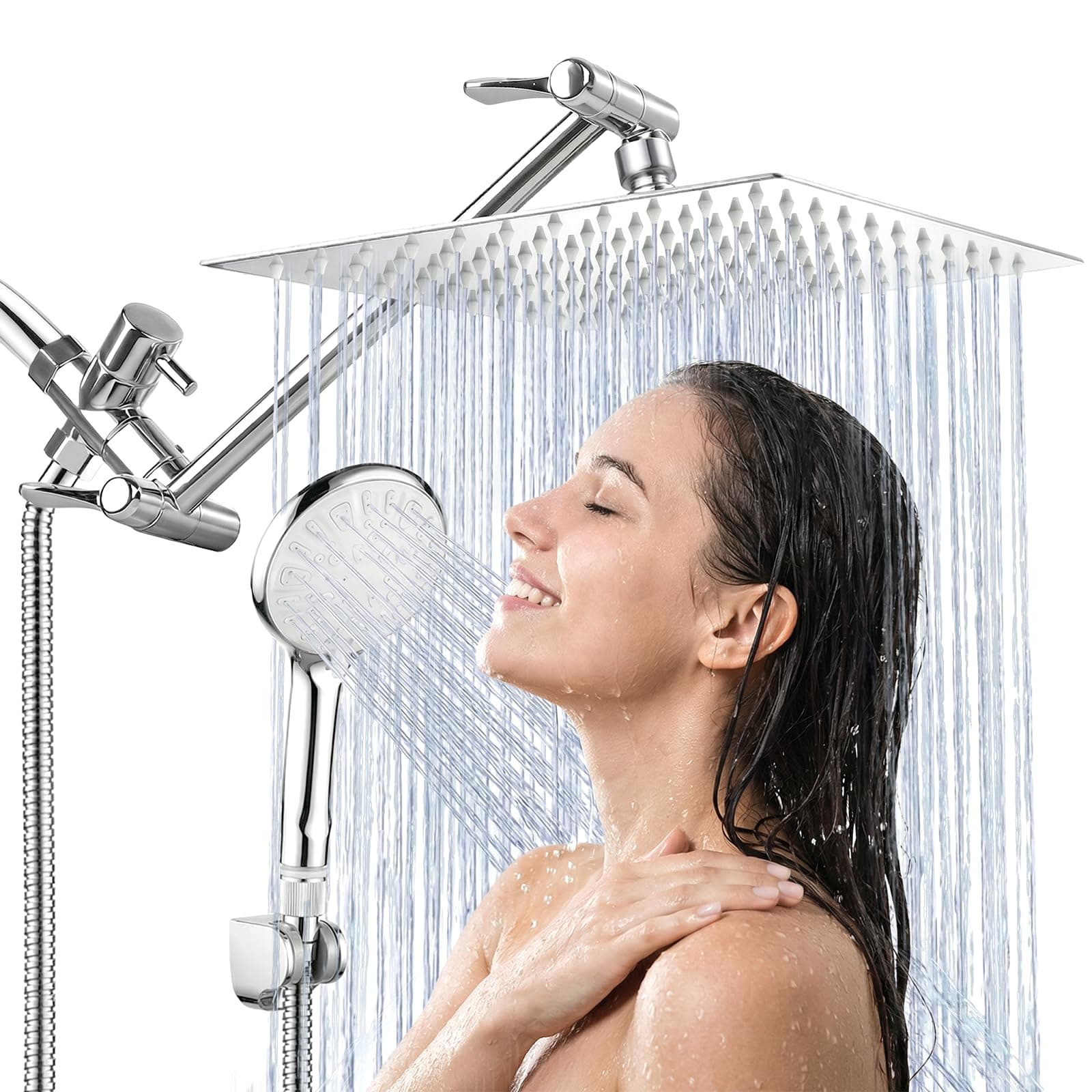 Shower Head, 10'' High Pressure Rainfall/Handheld Shower Combo, Chrome
