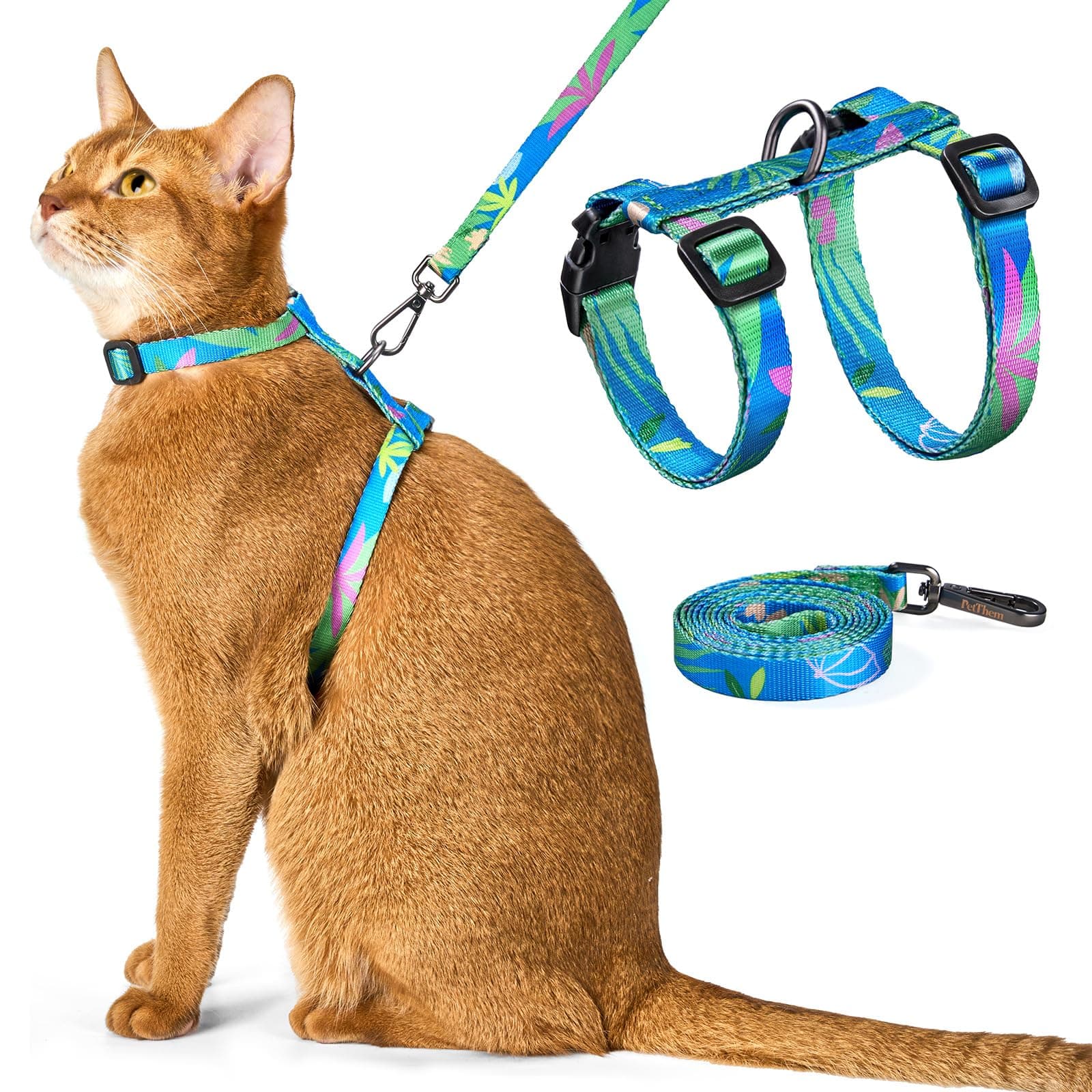 Cat Harness and Leash Set - Escape Proof Adjustable Cat Harness, Comfortable Soft Lightweight, Use Safe & Easy, Walking Travel Kitten Harness for Small Medium Large Cats (Green)