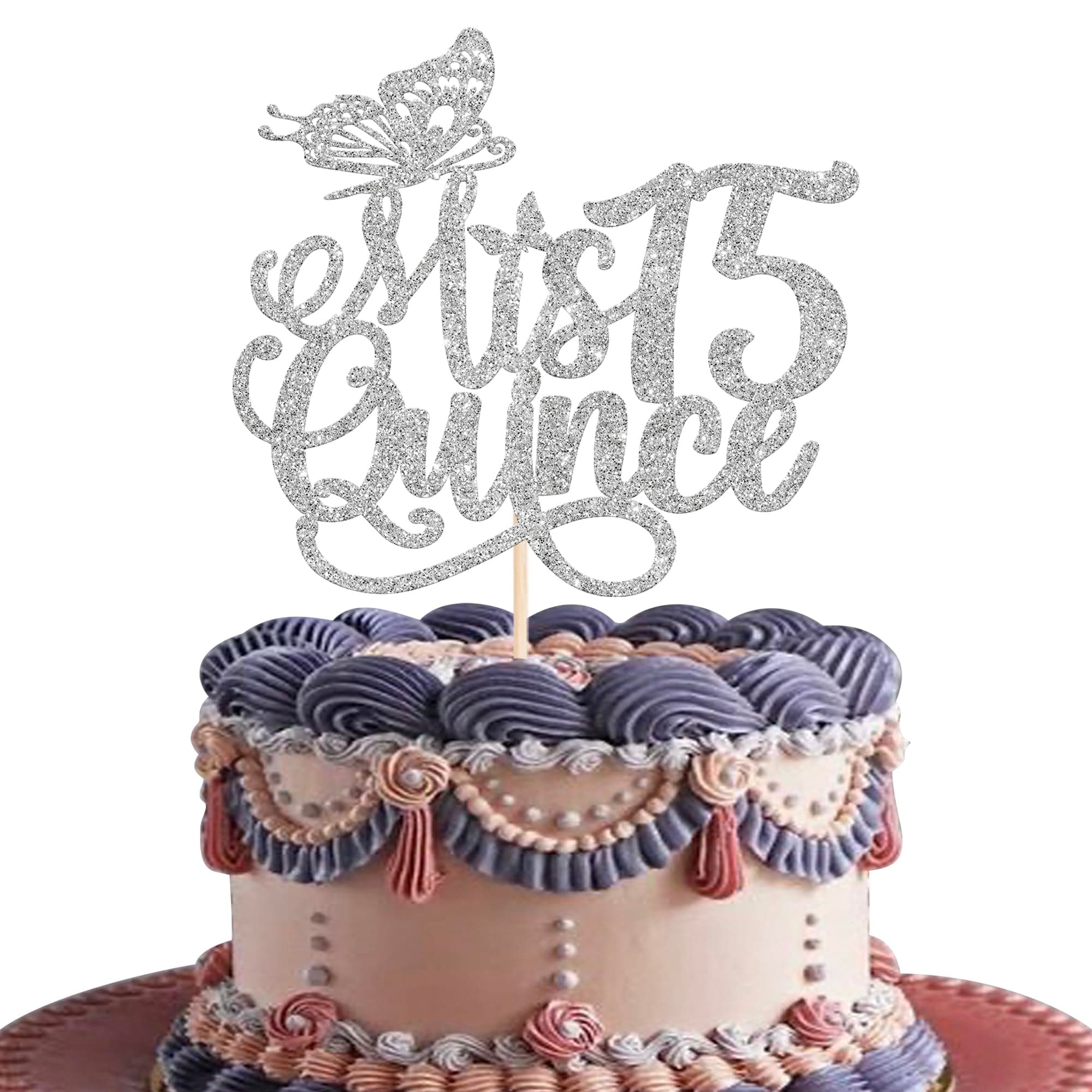 Rsstarxi 1 Pack Mis Quince 15 Cake Topper Glitter Hello 15 Fabulous Fifteen Cake Pick Cheers to 15 Years Cake Decorations for Happy 15th Birthday Anniversary Party Supplies Silver