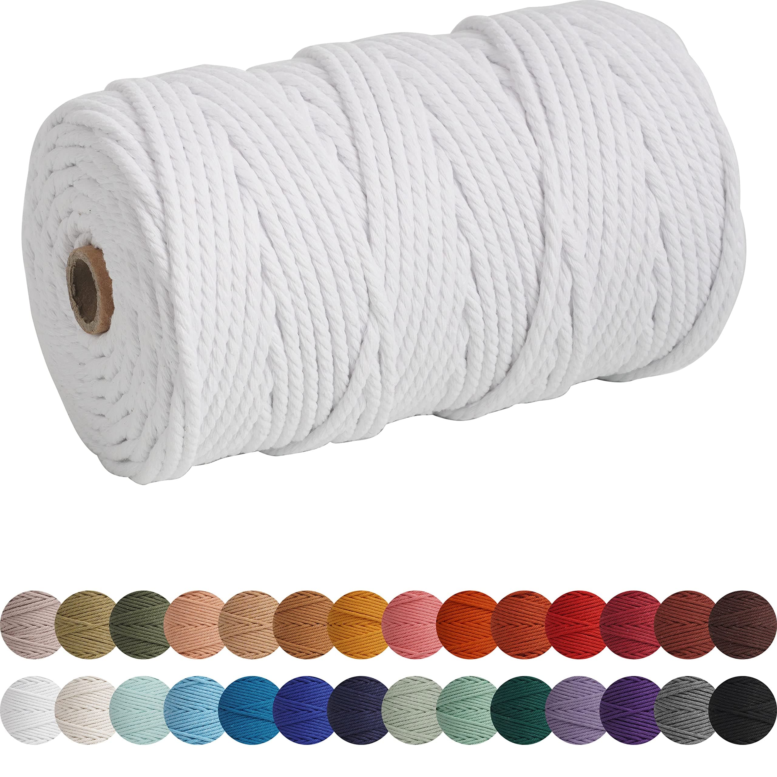 XKDOUS White Macrame Cord 4mm x 109yards, Colored Cotton Rope Macrame Yarn