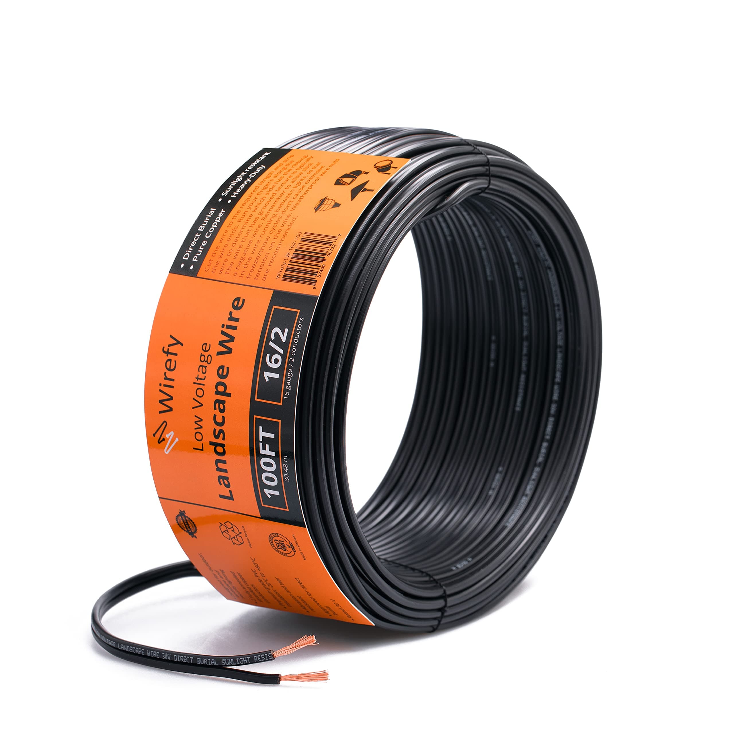 Wirefy 16/2 Low Voltage Landscape Lighting Copper Wire - 16-Gauge 2-Conductor 100 Feet | Low-Voltage Wire | Low Voltage Wiring | Low Voltage Wire 16/2 | Landscape Wire 16 2