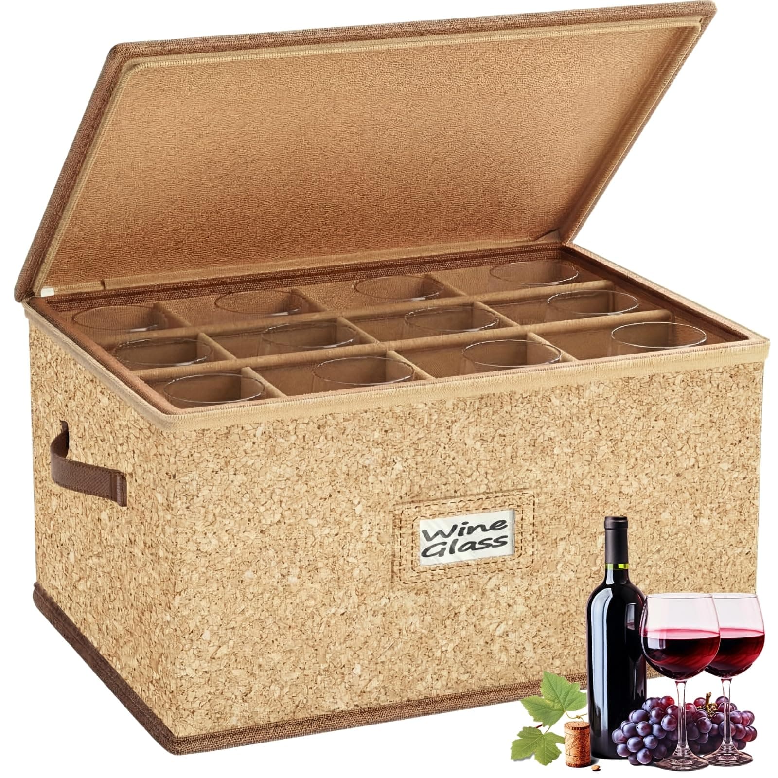 Wine Glass Storage Box with Dividers, 1 Pack Glassware Storage Containers