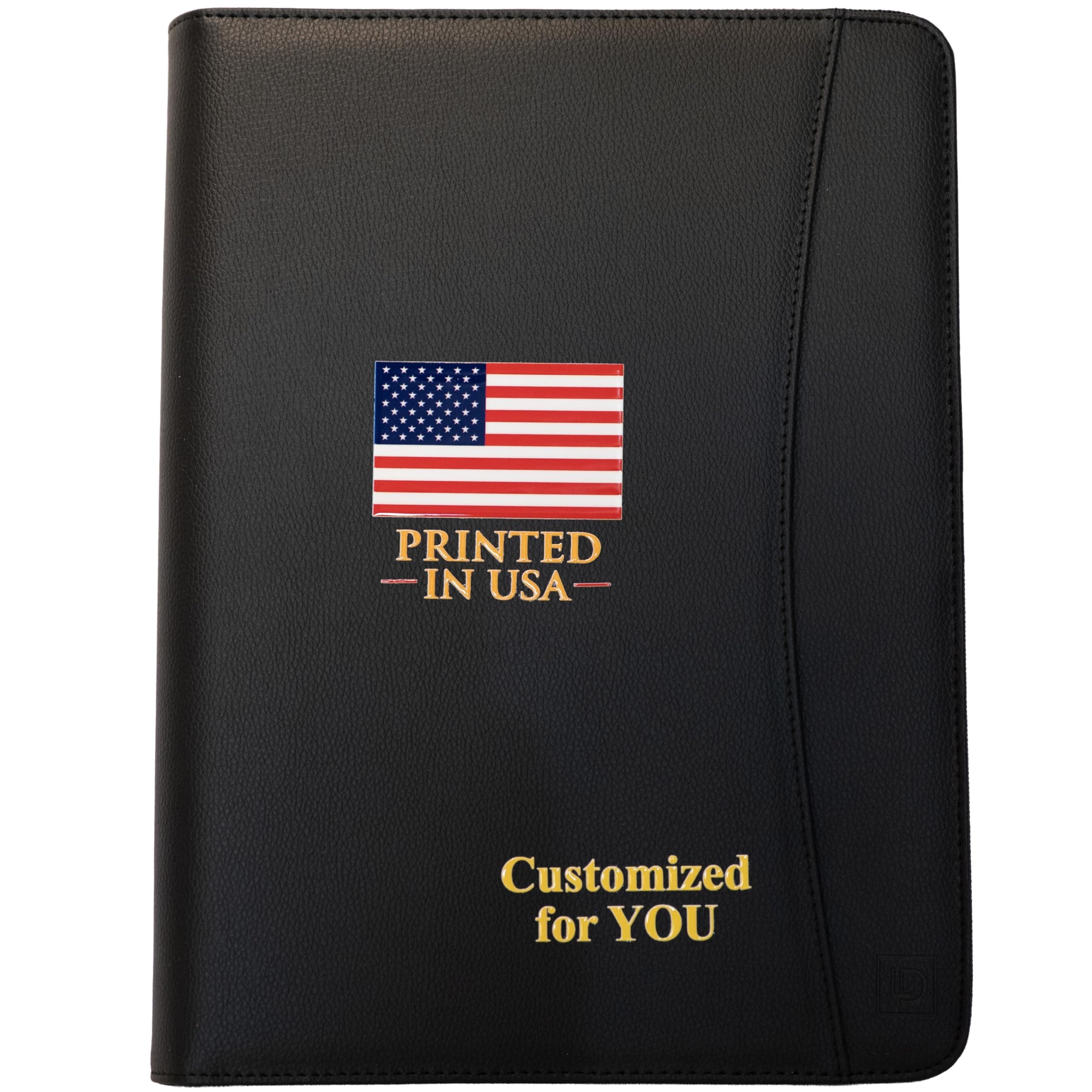 Lautus Designs Customized Leather Portfolio Padfolio - Name/Logo Printed on Black Personalized Faux Leather Business Portfolio Binder & Organizer Folder with 10.5 Inch Tablet Sleeve
