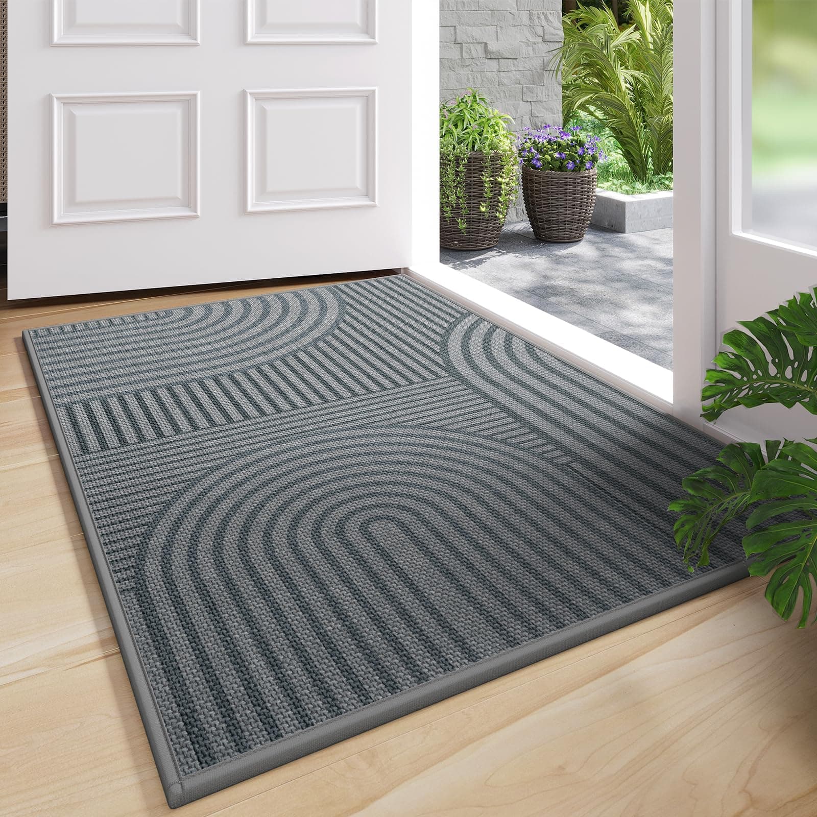 YDKGL Front Door Mat 17''x30'', Absorbent Dirt Resist Indoor Doormat, Grey