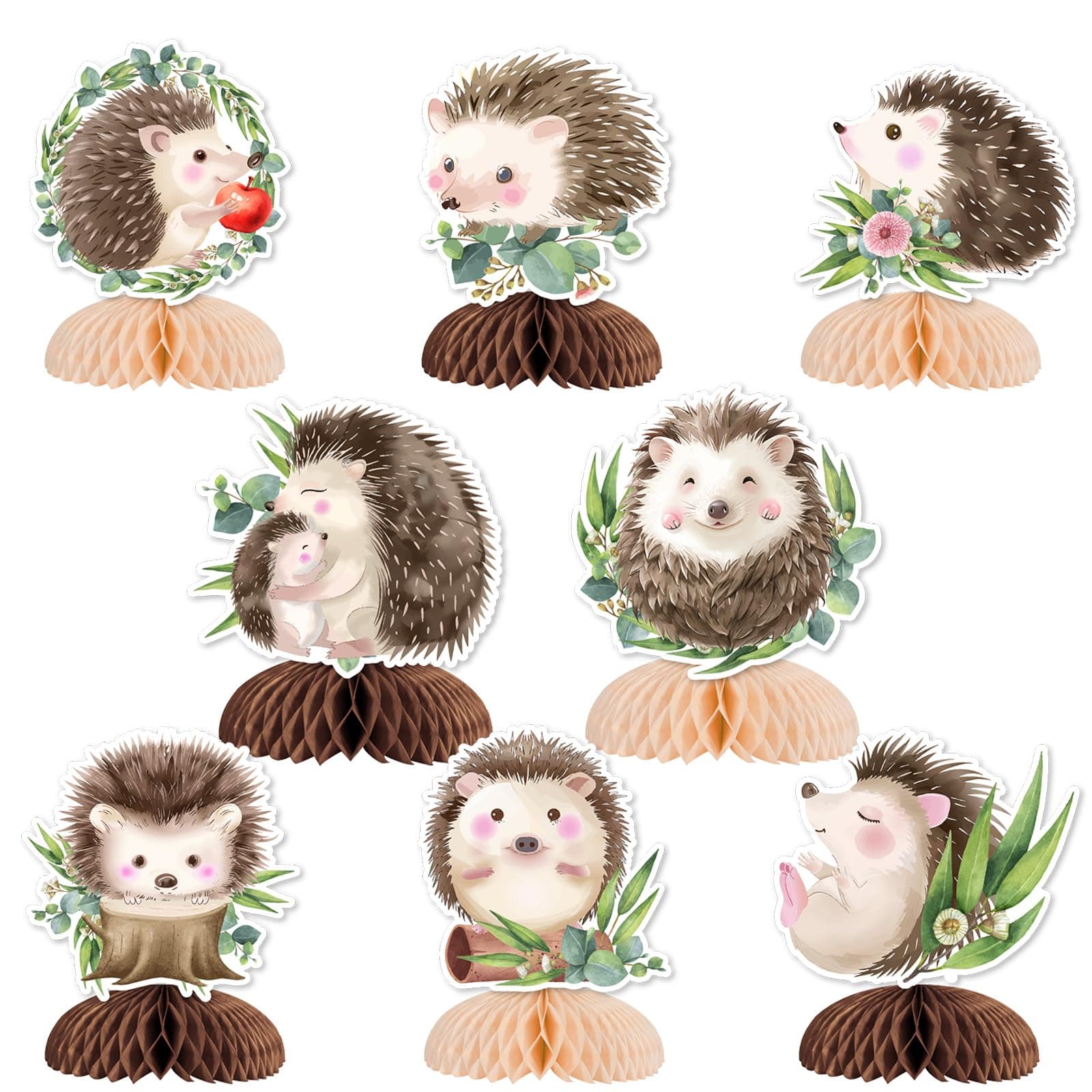 SHADOAMP Hedgehog Birthday Party Decoration, 8pcs Hedgehog Honeycomb Centerpiece Double-Sided Printing Table Decoration for Hedgehog Woodland Forest Jungle Animal Birthday Baby Shower Party Decoration