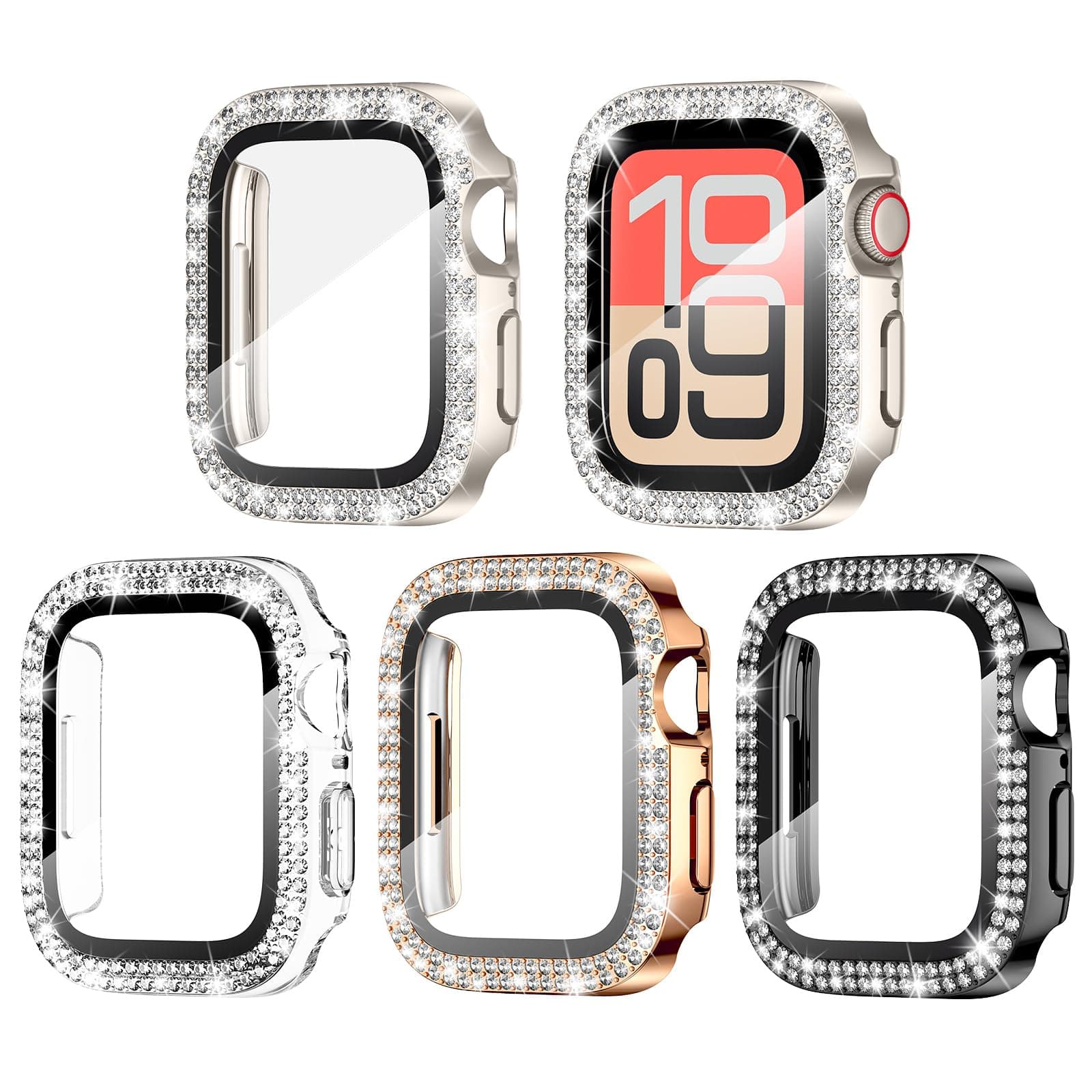 Goton 4-Pack Bling Case for Apple Watch Screen Protector 44mm Series 6/5/4, SE 3/2/1, Women Diamond Rhinestone Protector for iWatch Cover Accessories 44 mm