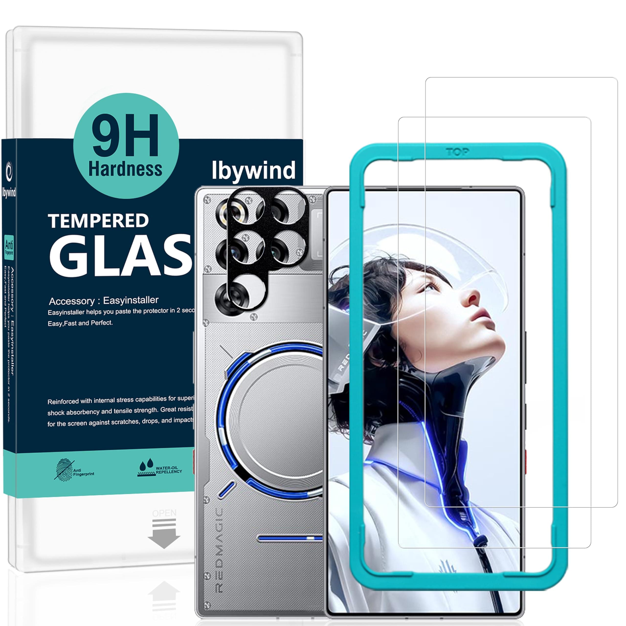 Ibywind for ZTE nubia RedMagic 11 Pro/11 Pro+/11S Pro/11S Pro+ 5G Screen Protector,2 Pack,9H Hardness Tempered Glass and Camera Lens Protector,with Alignment Frame,Anti-Bubble,Fingerprint Unlock