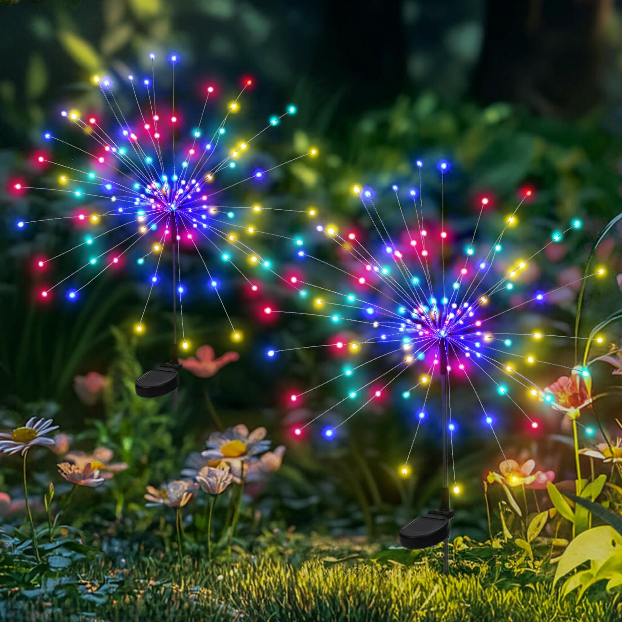 PEVOROS Solar Firework Fairy Garden Lights Outdoor, Colorful, 2 Pack