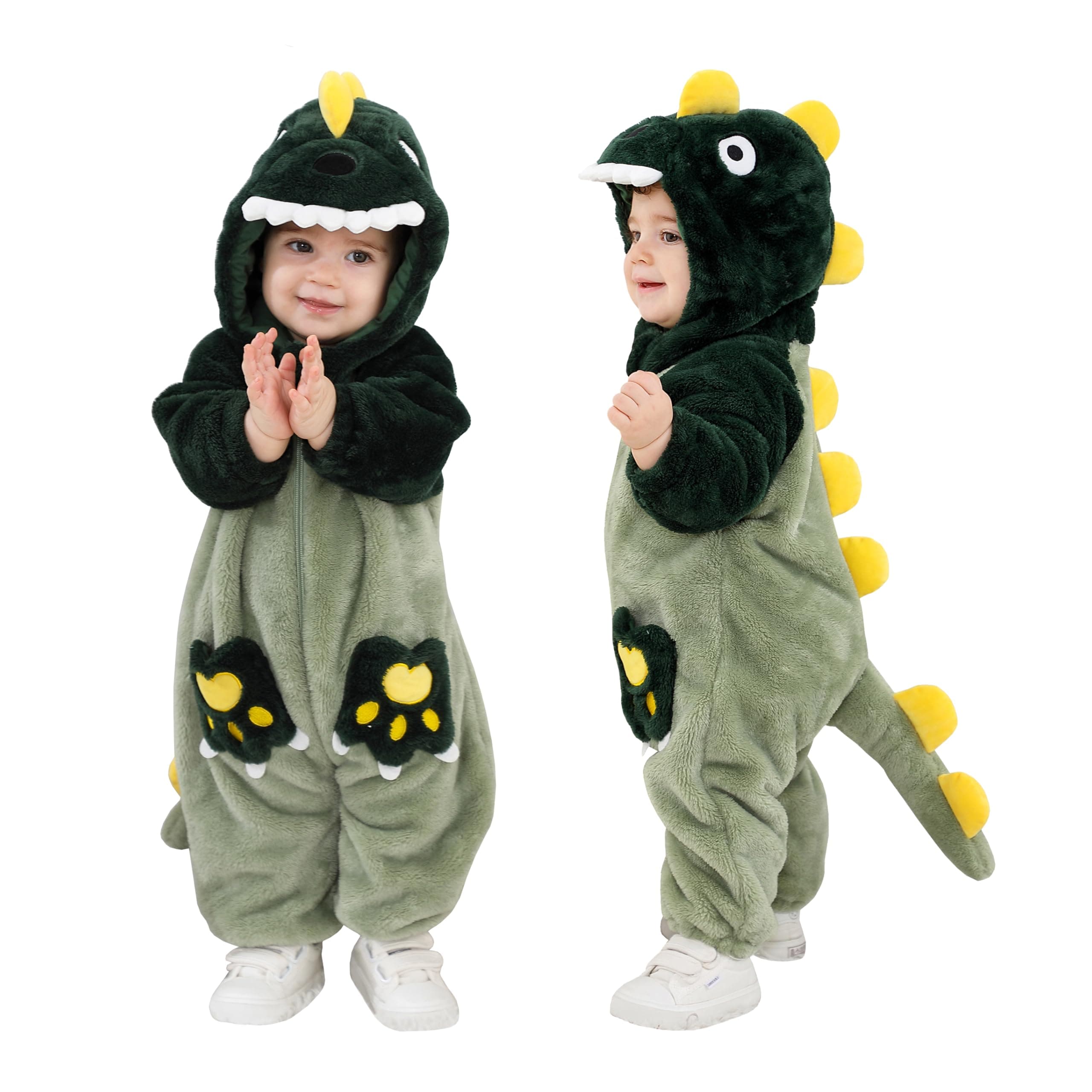 TONWHAR Kids' And Toddlers' Infant Tiger Dinosaur Animal Fancy Dress Costume Outfit Baby Hooded Romper Jumpsuit