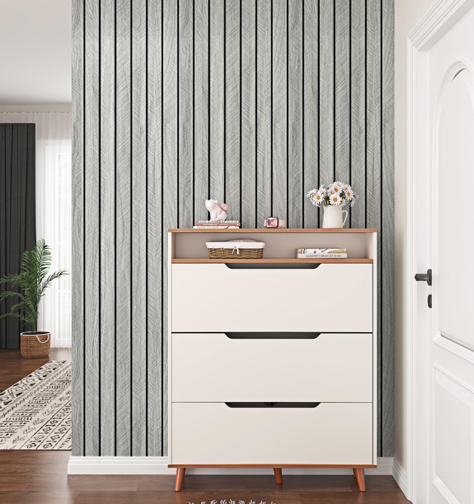 EPPKILY 3D Grey Wood Slat Wall Panel Wallpaper Peel and Stick 11.8"×118"