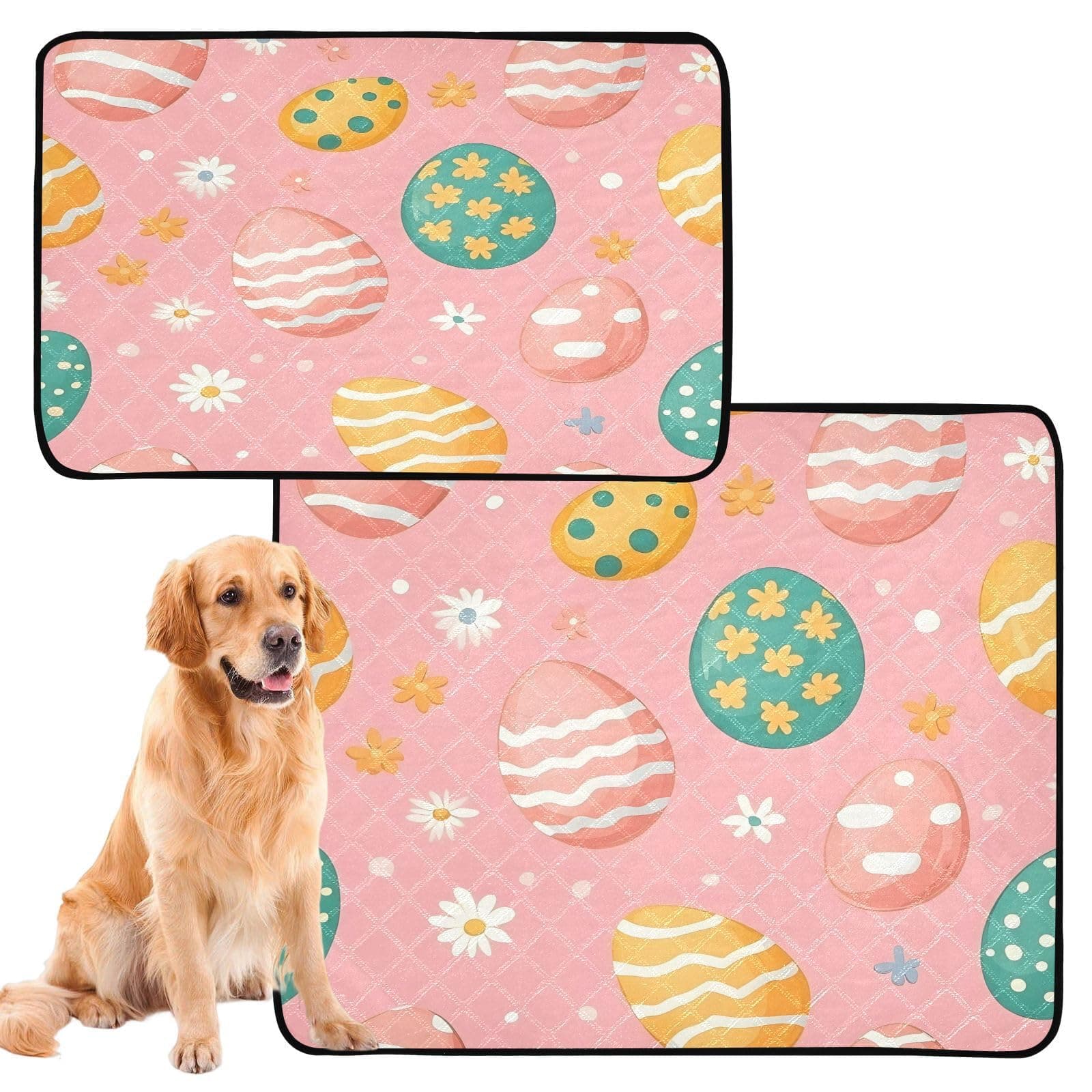 Zhirexin Easter Eggs Washable Pee Pads for Dogs,Absorbent Reusable Puppy Pads Pet Training Pads for Whelping, Playpen, Crate, Bed M+L
