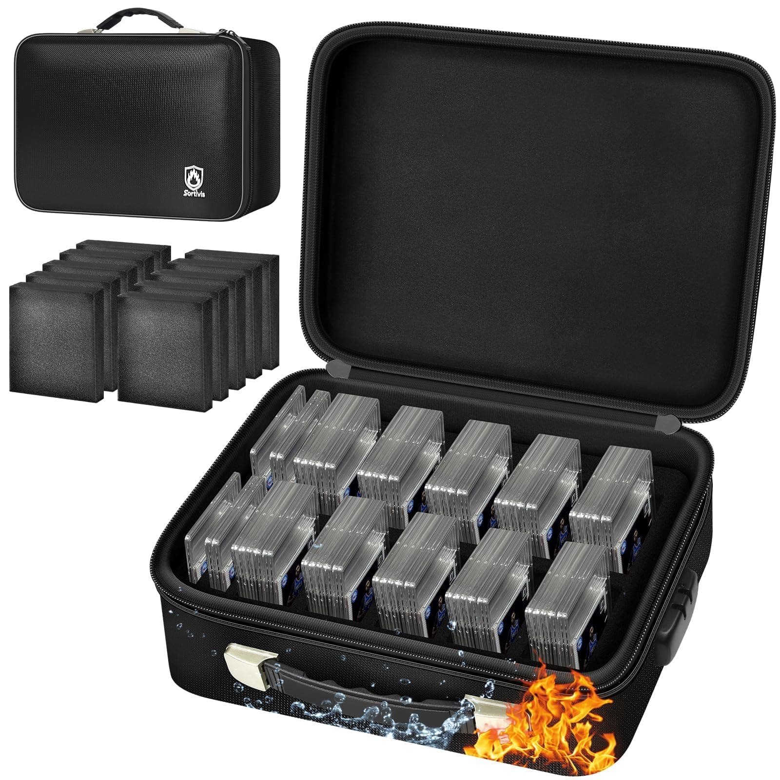 Sortivis Fireproof & Waterproof Graded Card Box with Lock for PSA and BGS