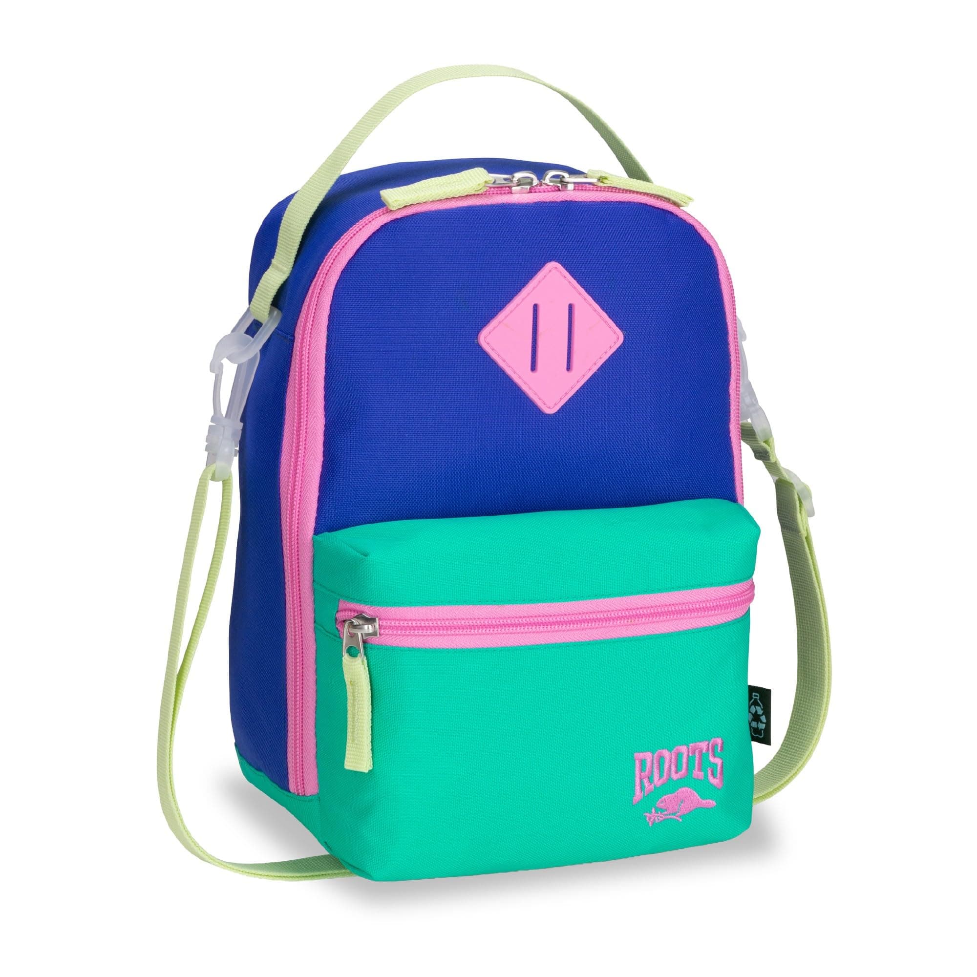 Roots Insulated Lunch Bag with Shoulder Strap, Violet and Turquoise, 7L