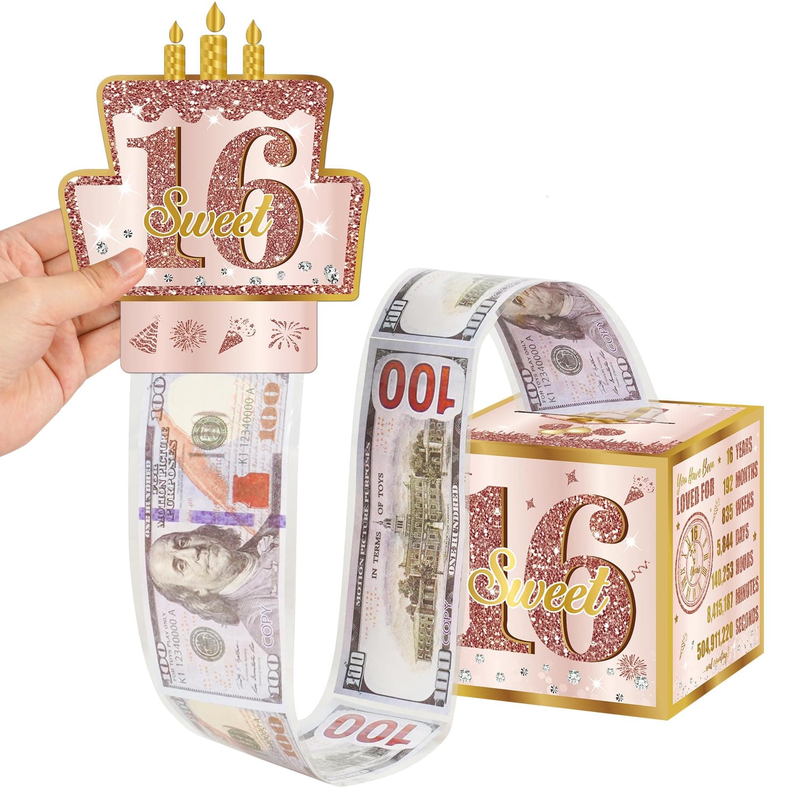 Turypaty Sweet 16th Birthday Pull-Out Money Gift Box, 16th Party Cash Gift