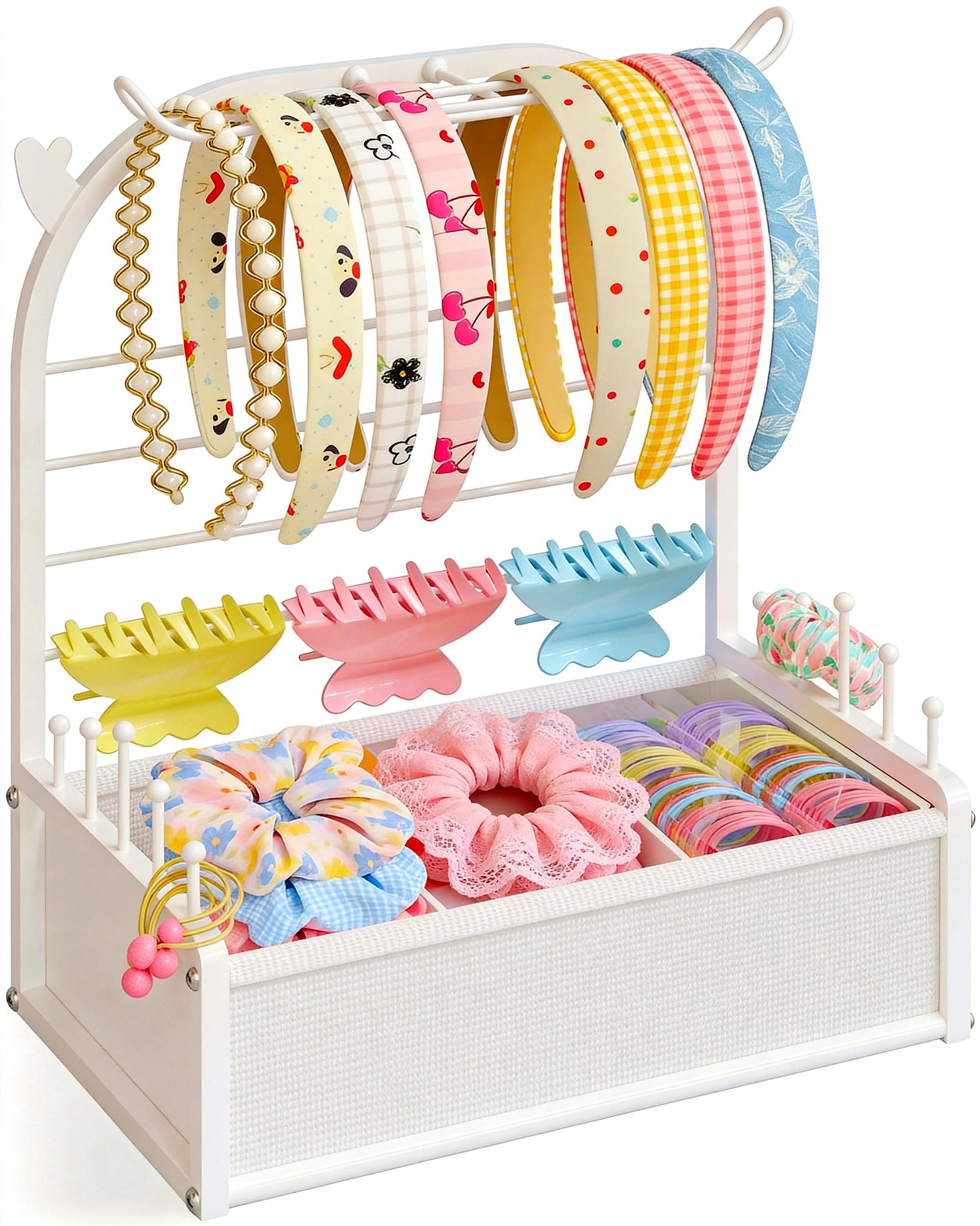 TIPSYTREE Headband Holder Stand Hair Accessories Organizer for Girls with Storage Base, Deer Antler Display for Headbands, Scrunchies, Bows & Clips, Cute Vanity Organizer, White