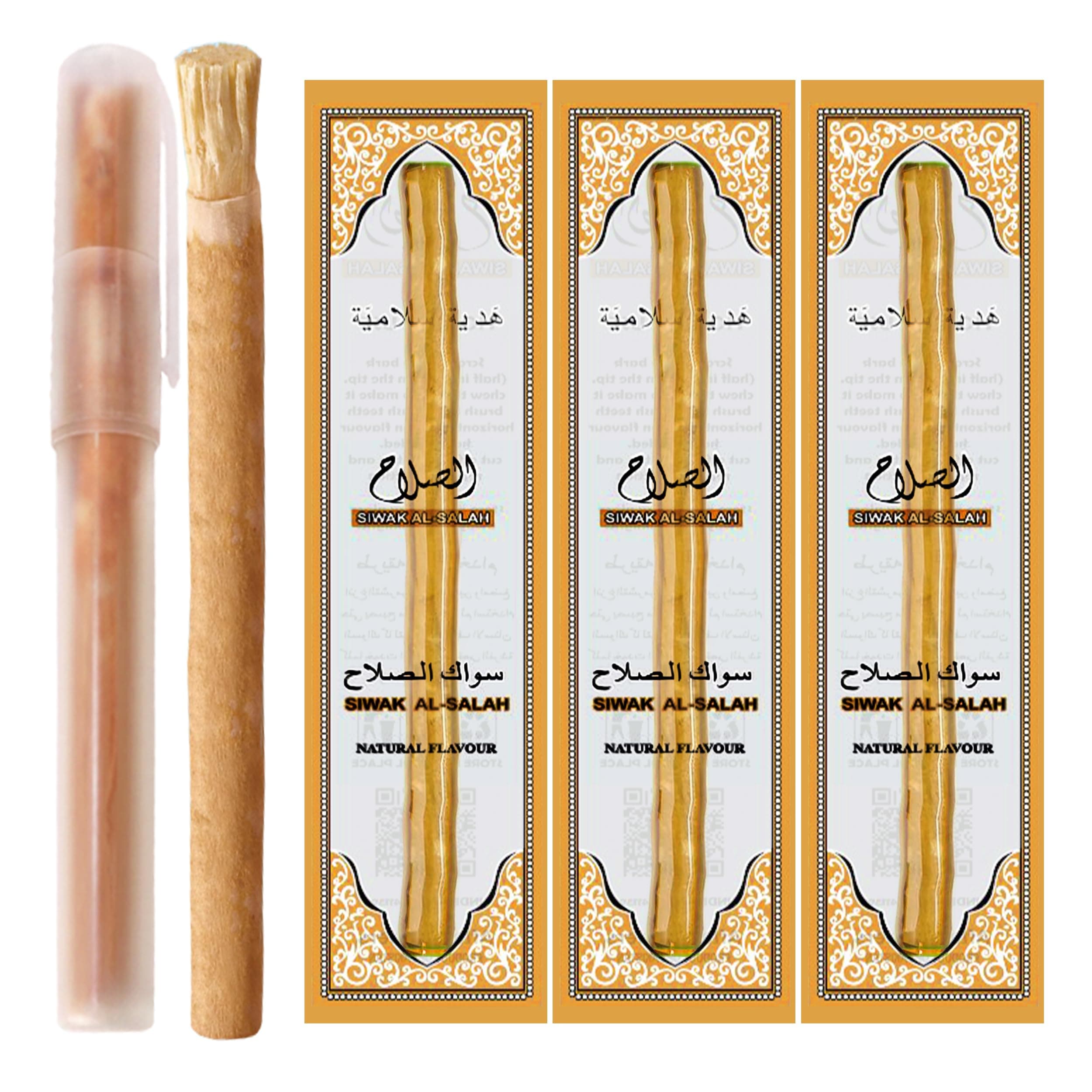 Miswak (Traditional Natural Toothbrush) (10 Pack) Sewak Al-Salah with Miswak Holder (Natural 3)