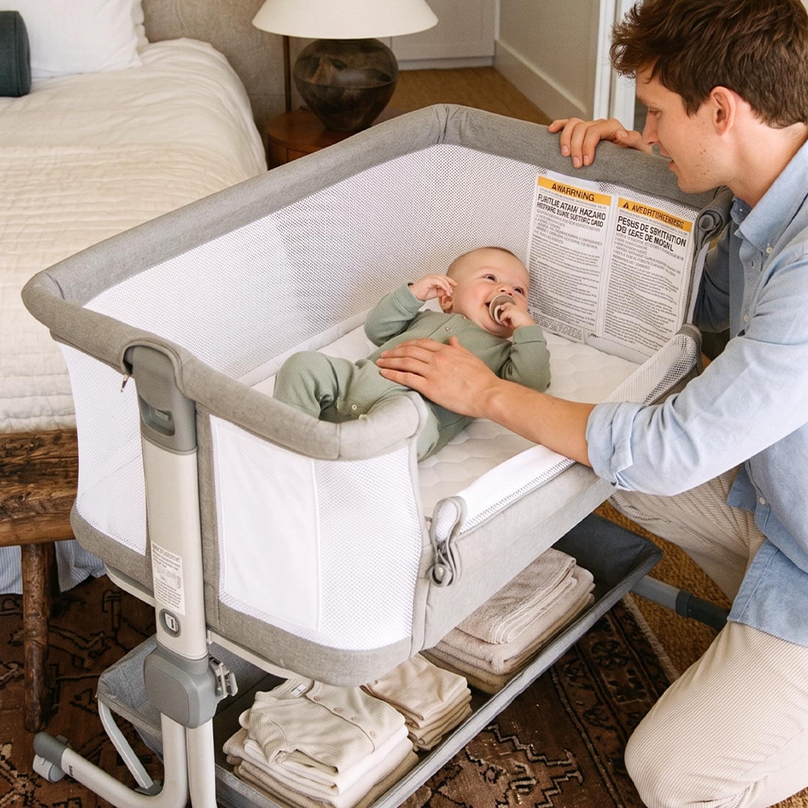 INFANS 3 in 1 Baby Bassinet Bedside Sleeper, Breathable & Easy Assemble