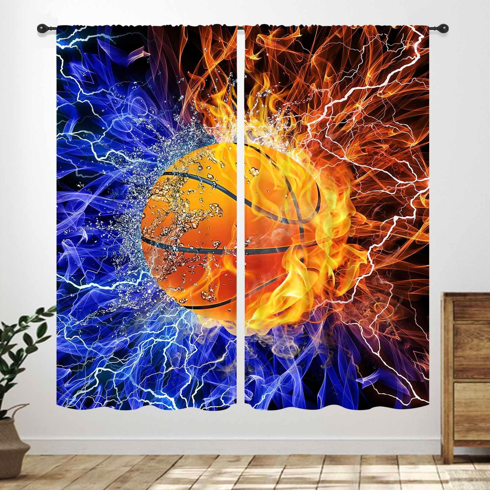 Basketball Curtains,Teens Ball Sports Blue Red Flame Match Game Curtains for Teen Boys Kids Bedroom Living Room Playroom Nursery Drapery 2 Panels,42X63 Inch