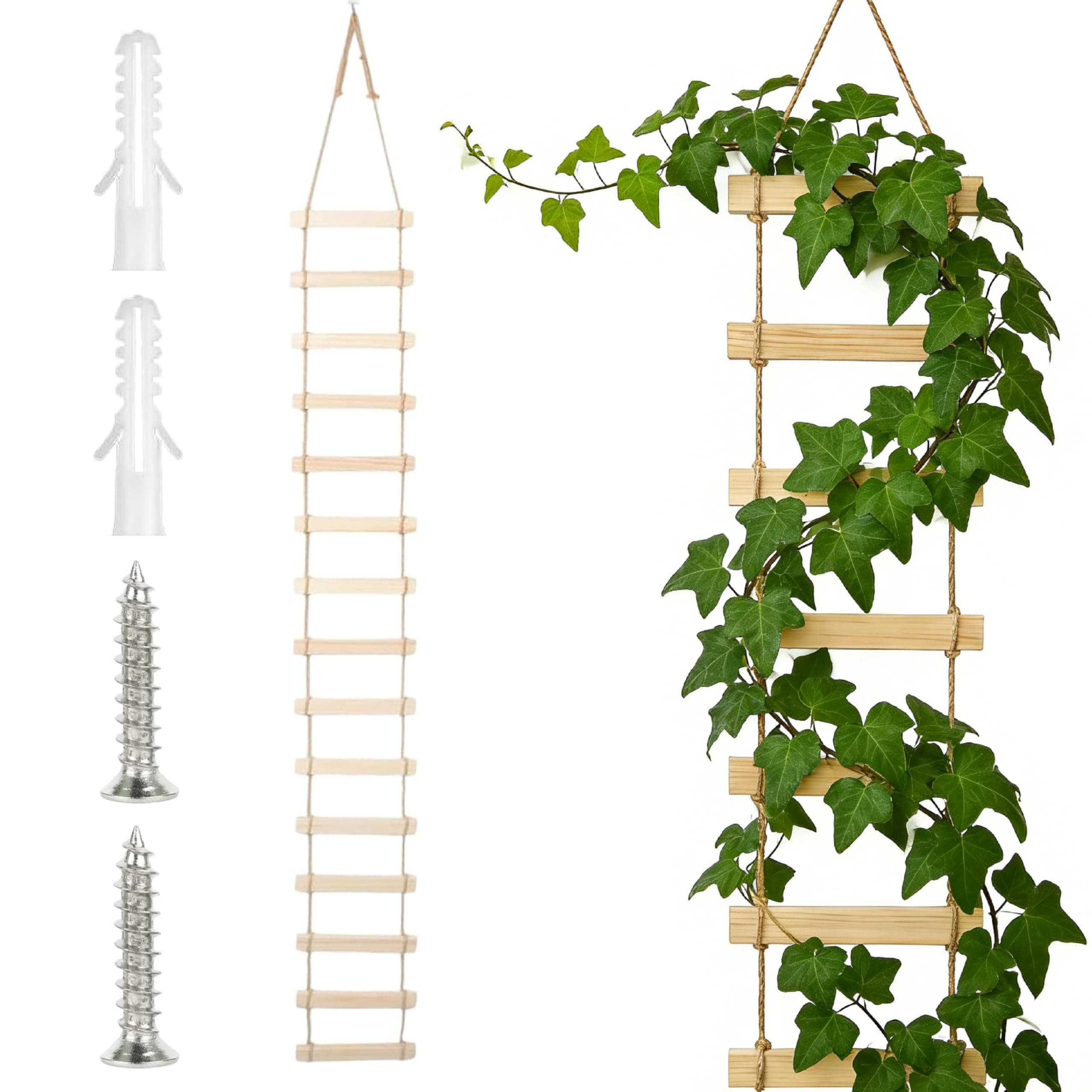 Extra Tall 3ft Wooden Ladder Trellis for Climbing Plants - Sturdy Indoor/Outdoor Plant Support,Easy Assembly & Space-Saving Vertical Garden Decor for Potted Plants, Vines, Pothos, Monstera