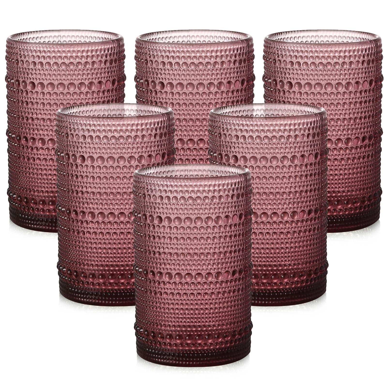ZMOWIPDL Drinking Glasses Set of 6,15 oz Purple Hobnail Glass Cups