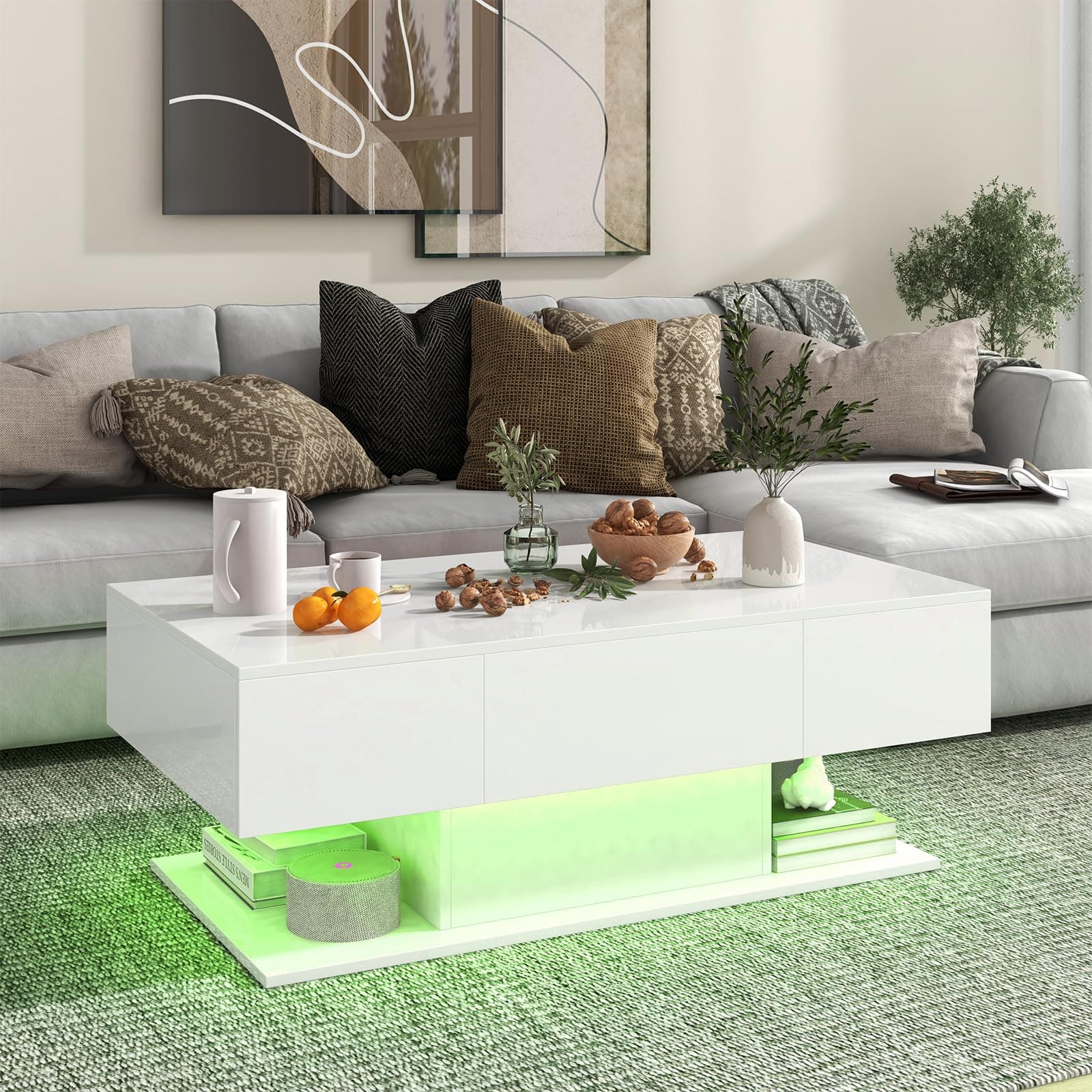 Byroce LED Coffee Table, White