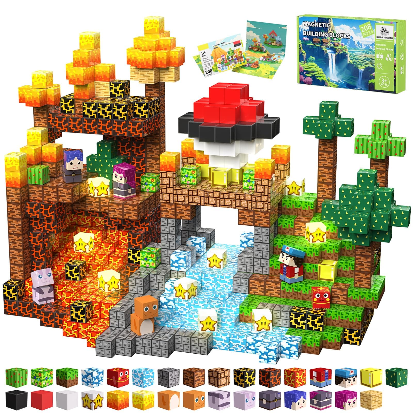 SSAWER Magnetic Blocks, 208PCS Light Up Building Cube Toys Gifts for Kids