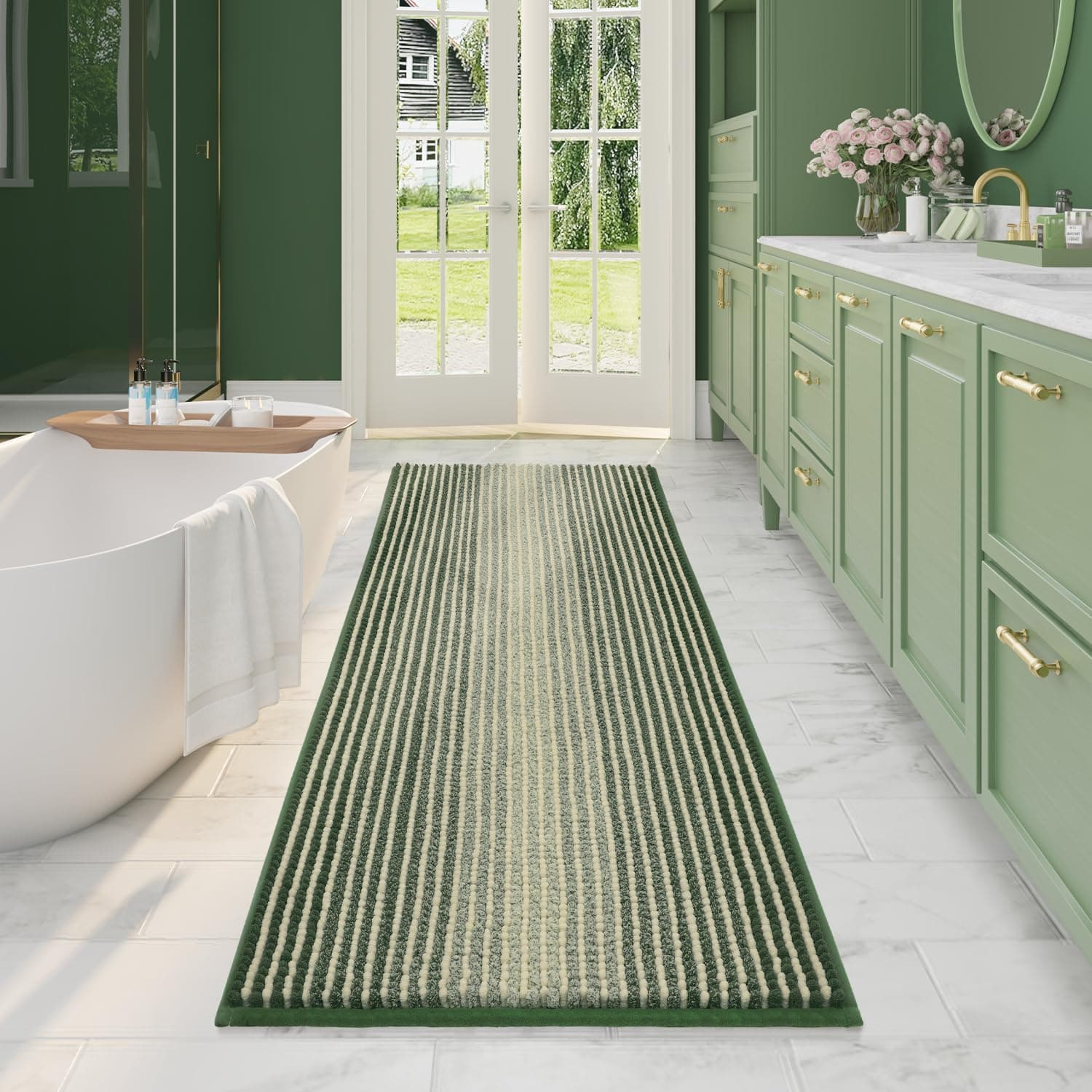 BSICPRO Large Bathroom Rugs Runner, 24x70 Chenille Bath Mats, Sage Green